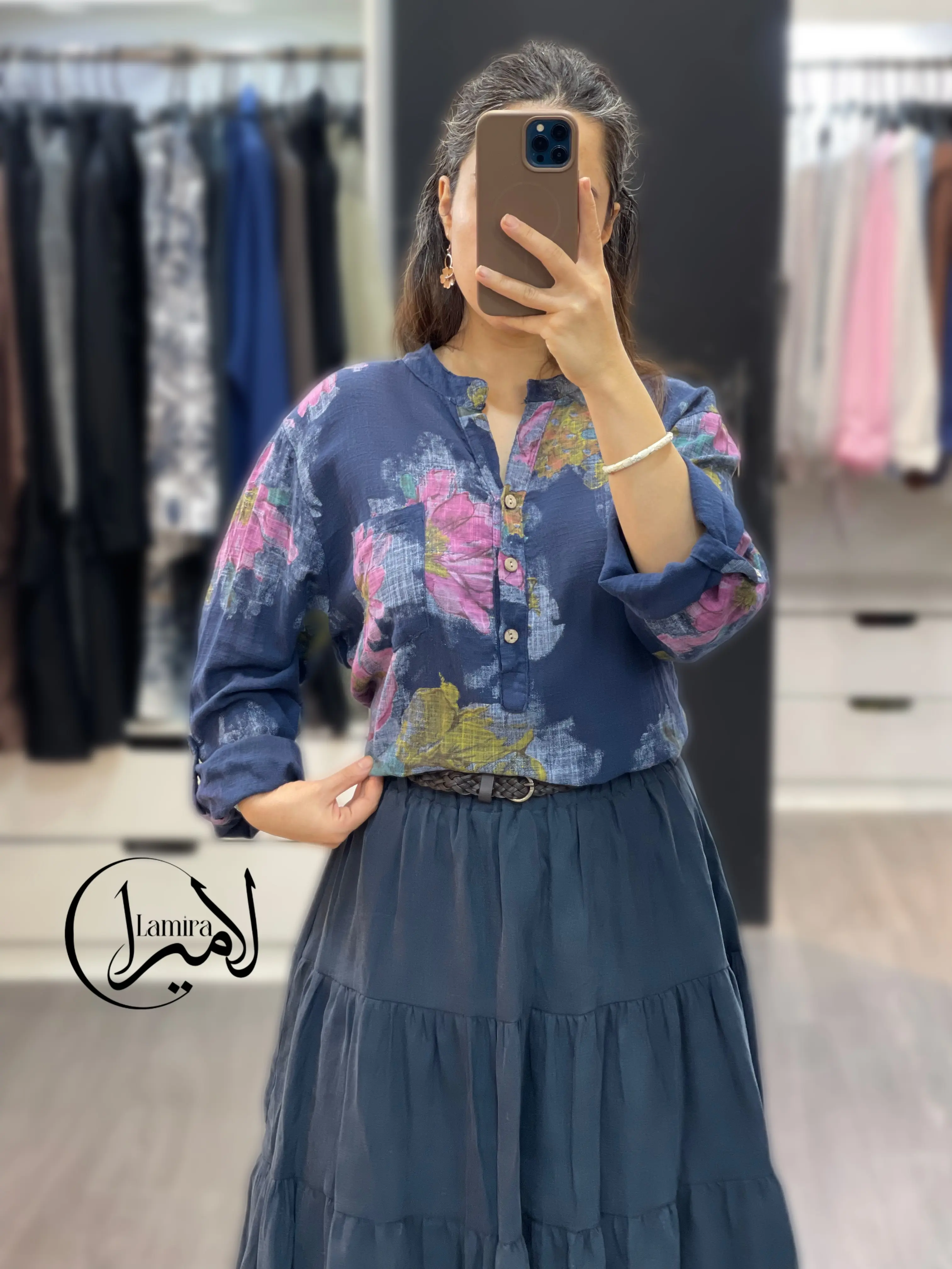 شومیز لینن ایتالیایی سه دکمه طرح پیچک