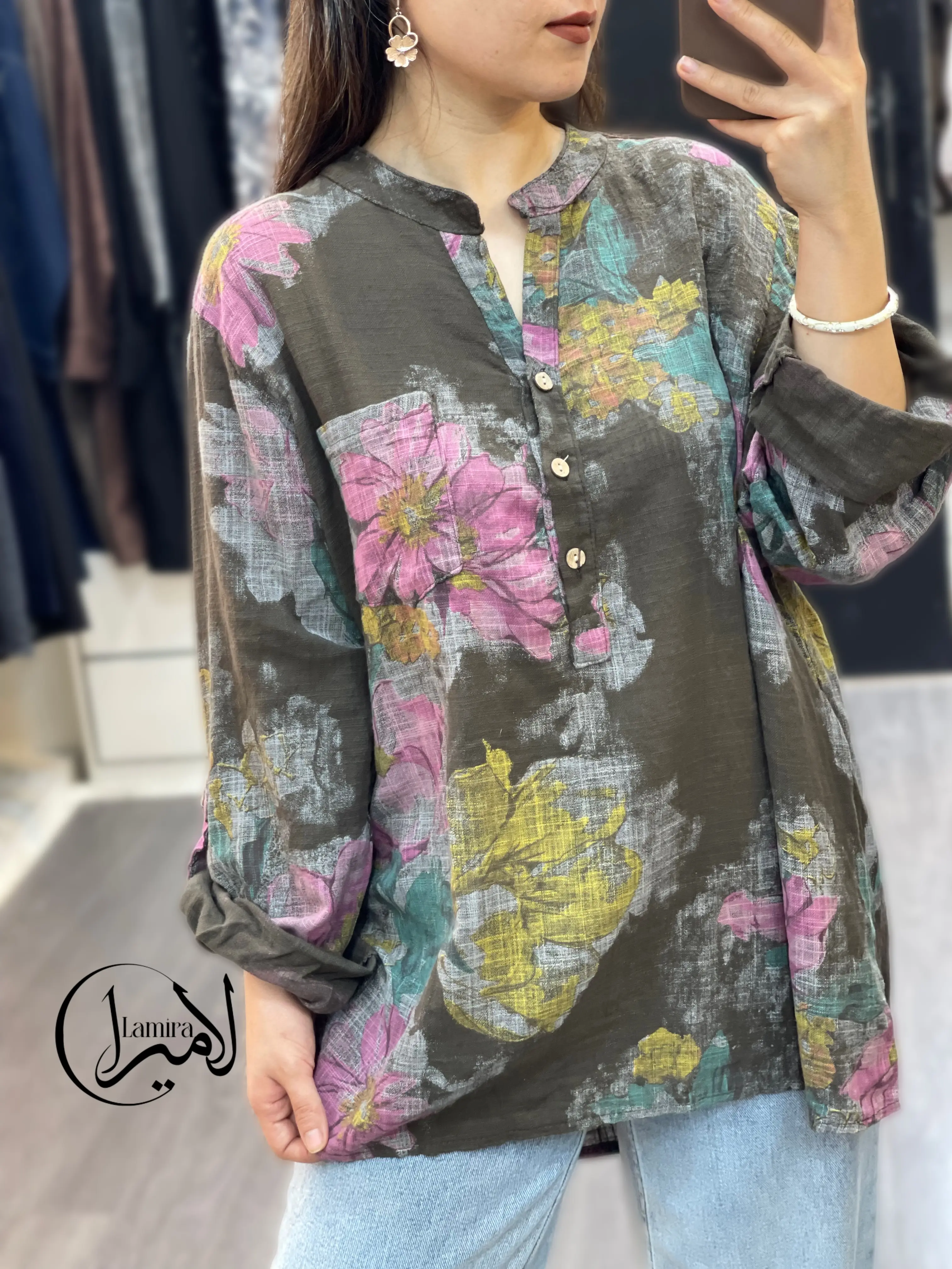 شومیز لینن ایتالیایی سه دکمه طرح پیچک