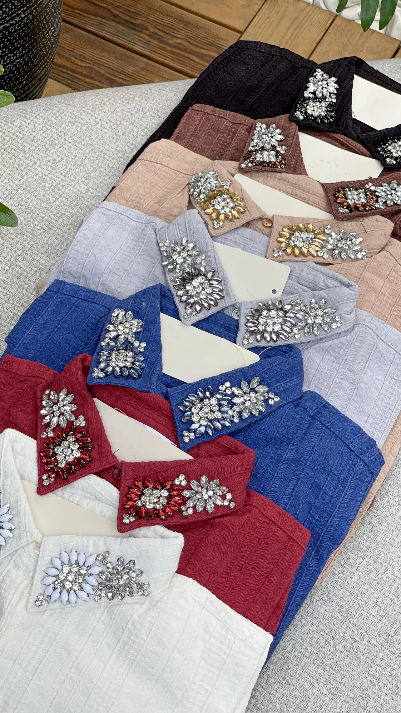 شومیز مانتویی مجلسی یقه سنگ اورجینال ترک