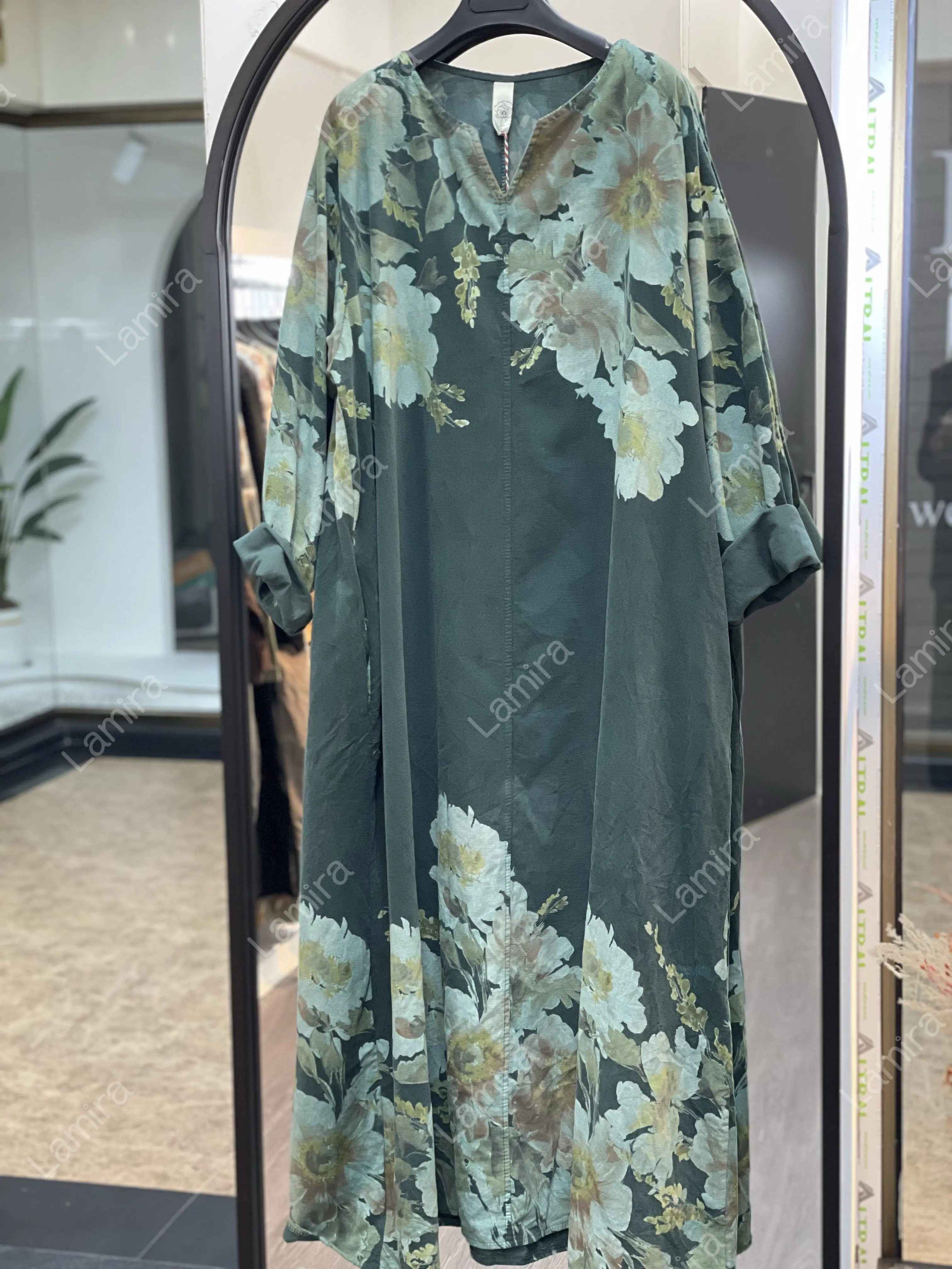 پیراهن مخمل کبریتی ایتالیایی طرح آلاله