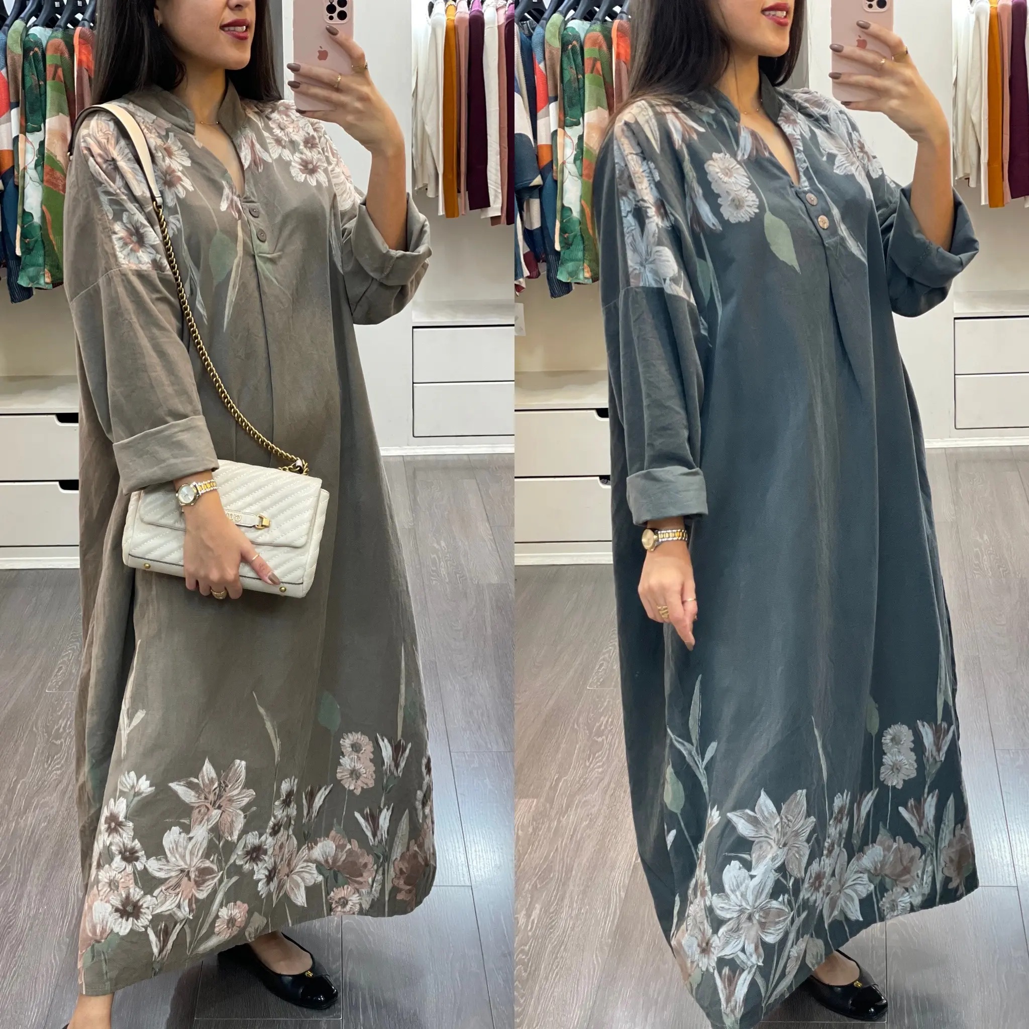 پیراهن مخمل کبریتی طرح شکوفه