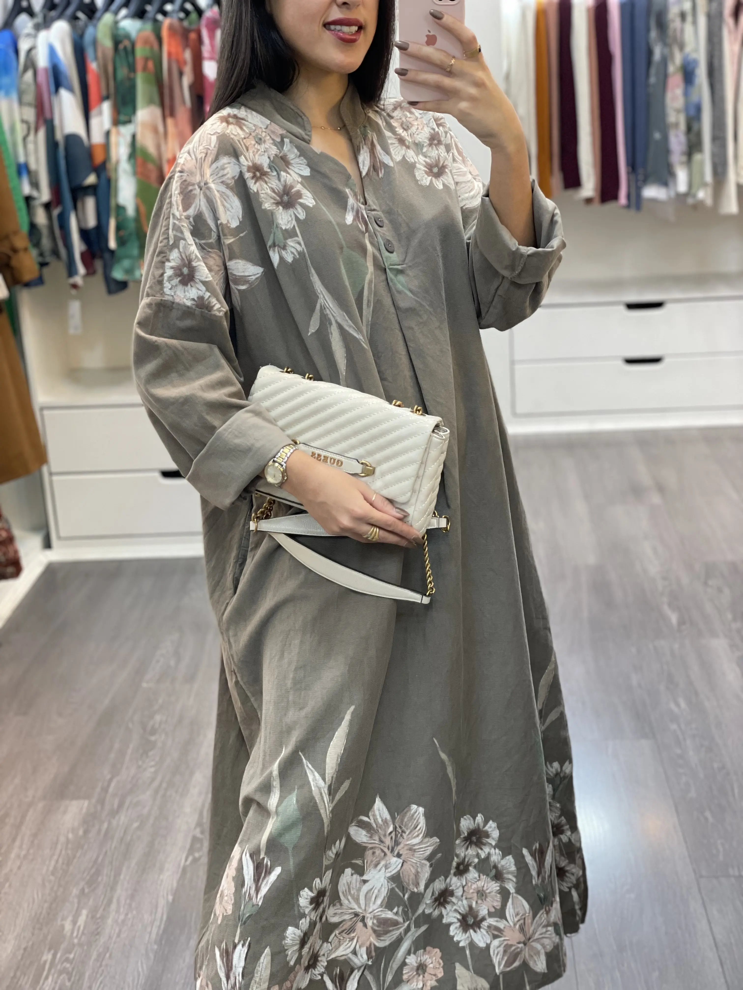 پیراهن مخمل کبریتی طرح شکوفه