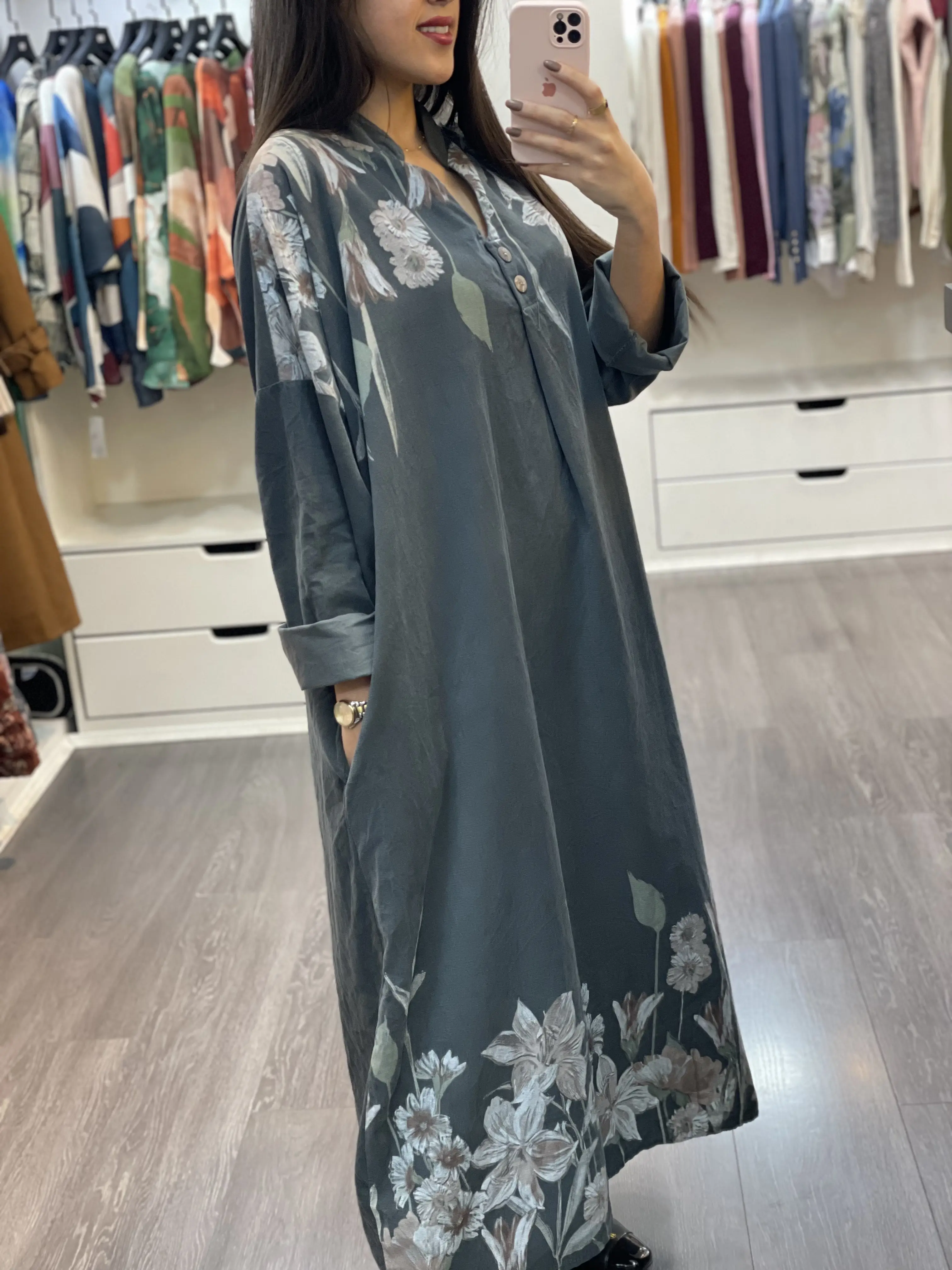 پیراهن مخمل کبریتی طرح شکوفه