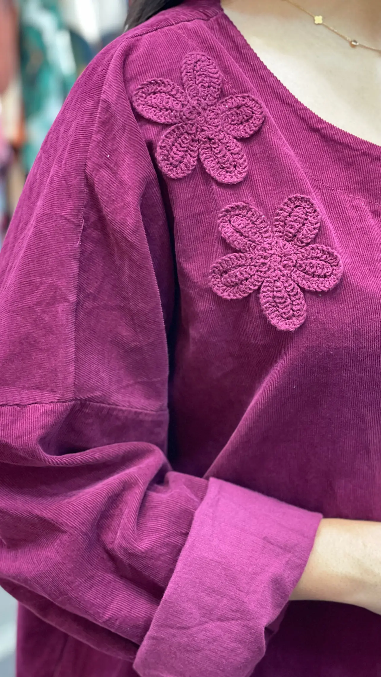 پیراهن مخمل کبریتی ایتالیایی دو گل جیب دار