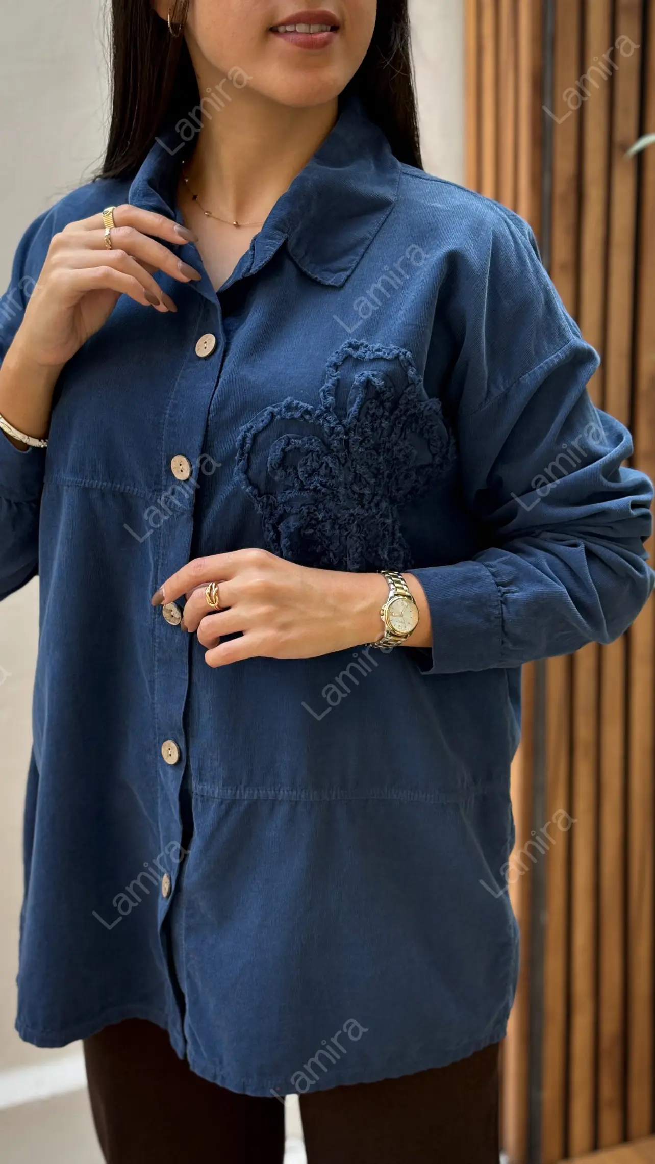 شومیز مانتویی مخمل کبریتی ایتالیایی طرح تگ گل