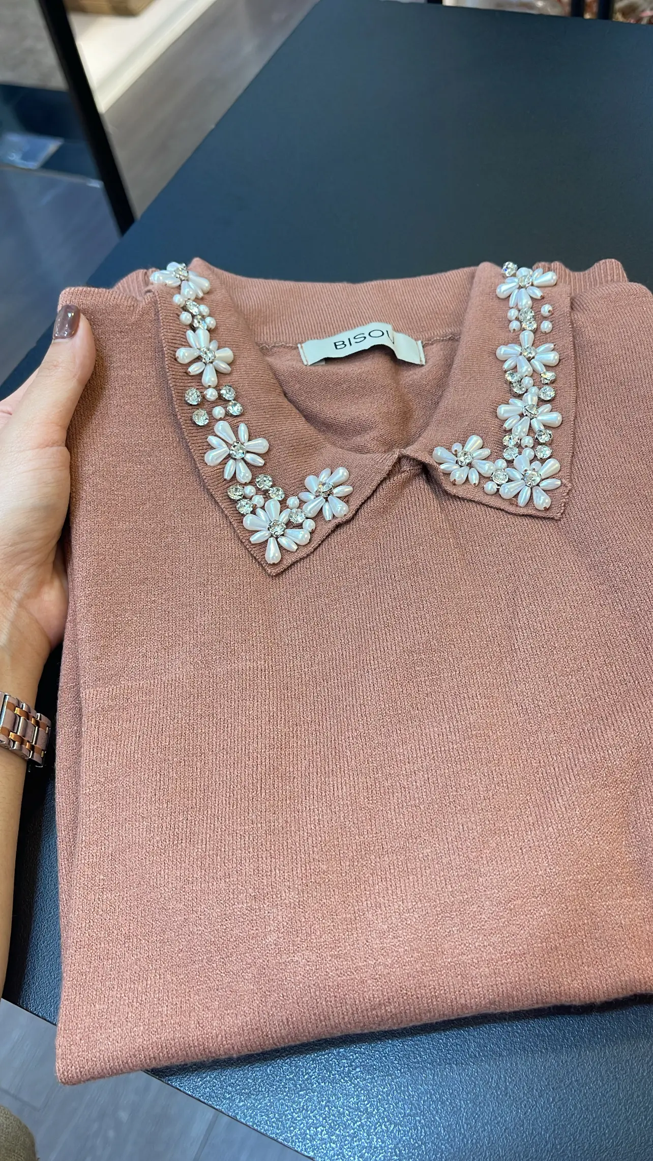 بافت یقه مروارید دوزی ترک