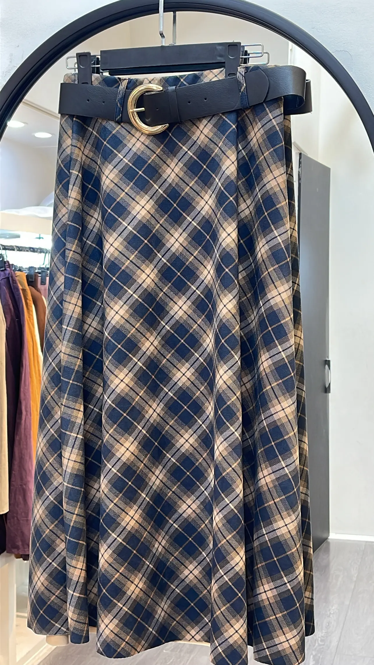 دامن کمربند دار موهر پاییزی چهارخونه