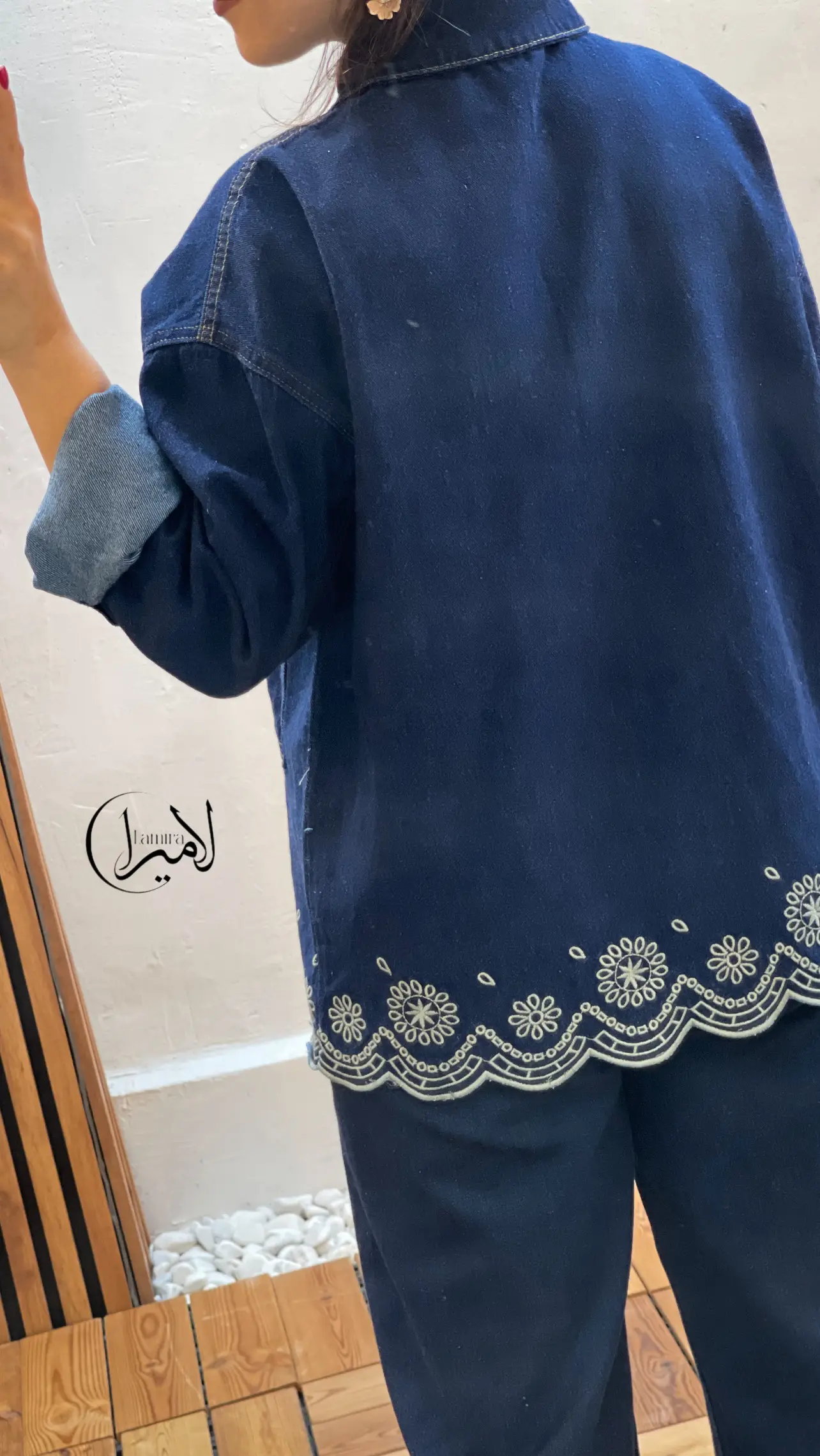 کت جین پایین دالبر گلدوزی ترک