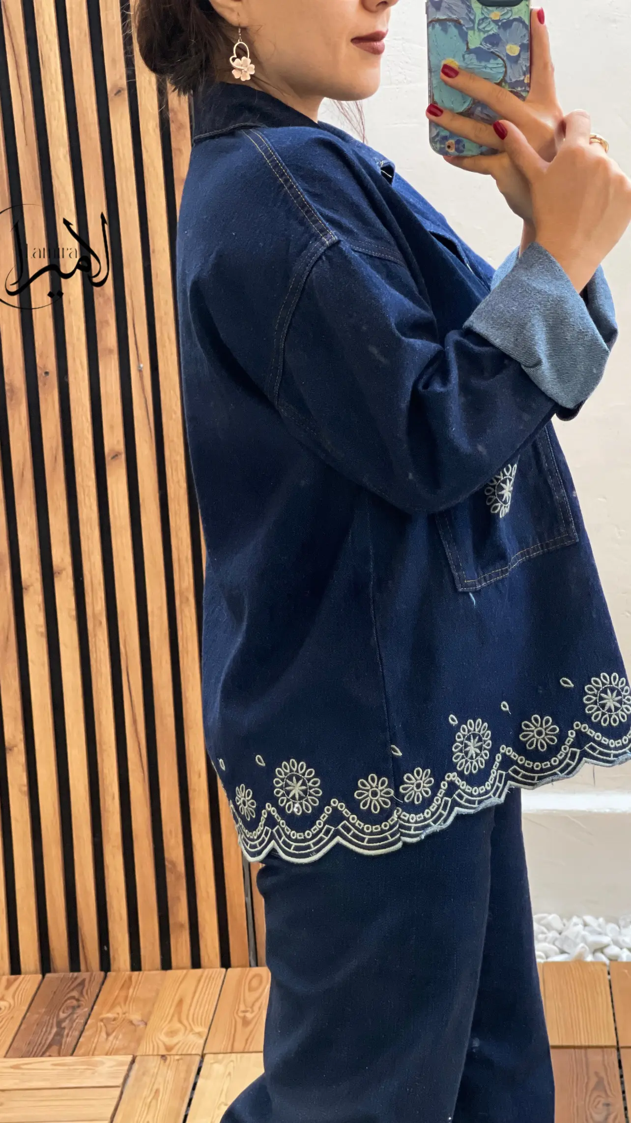 کت جین پایین دالبر گلدوزی ترک