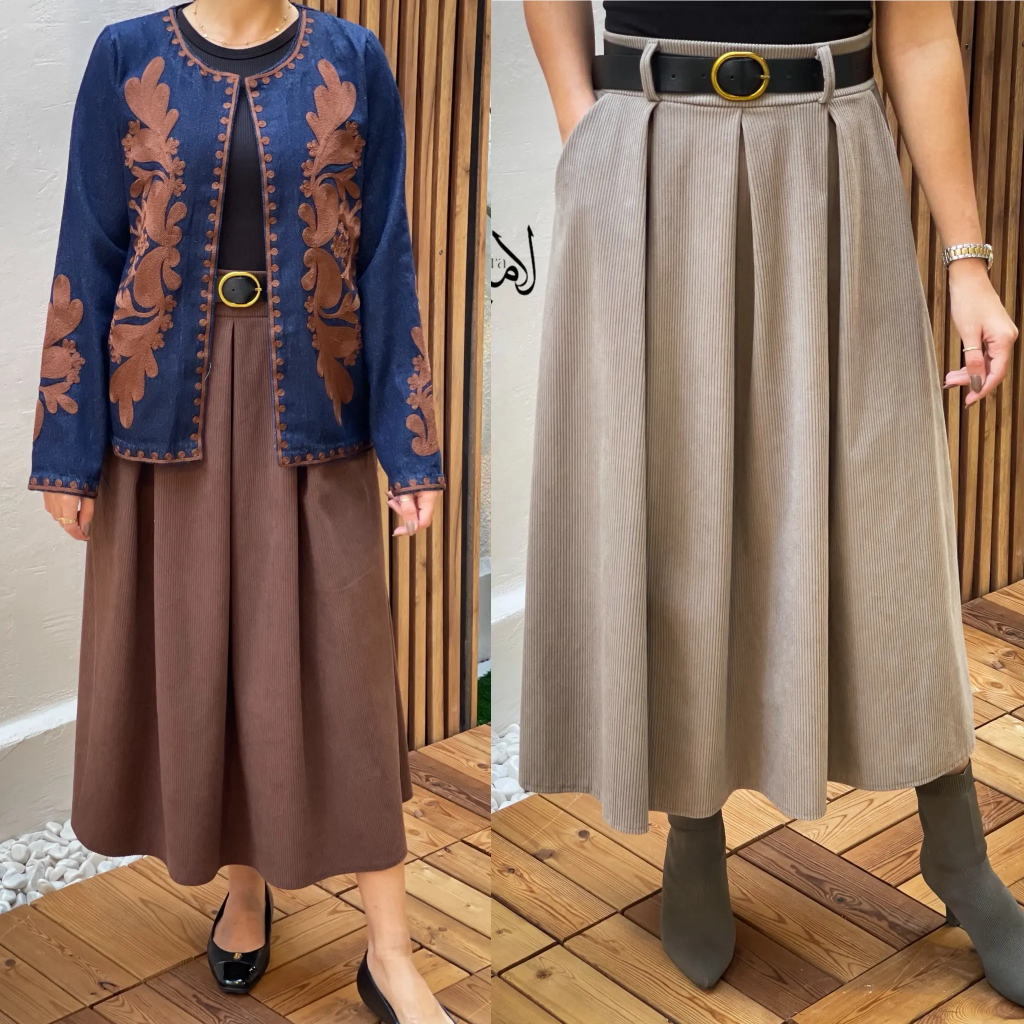 دامن مخمل کبریتی کمربنددار