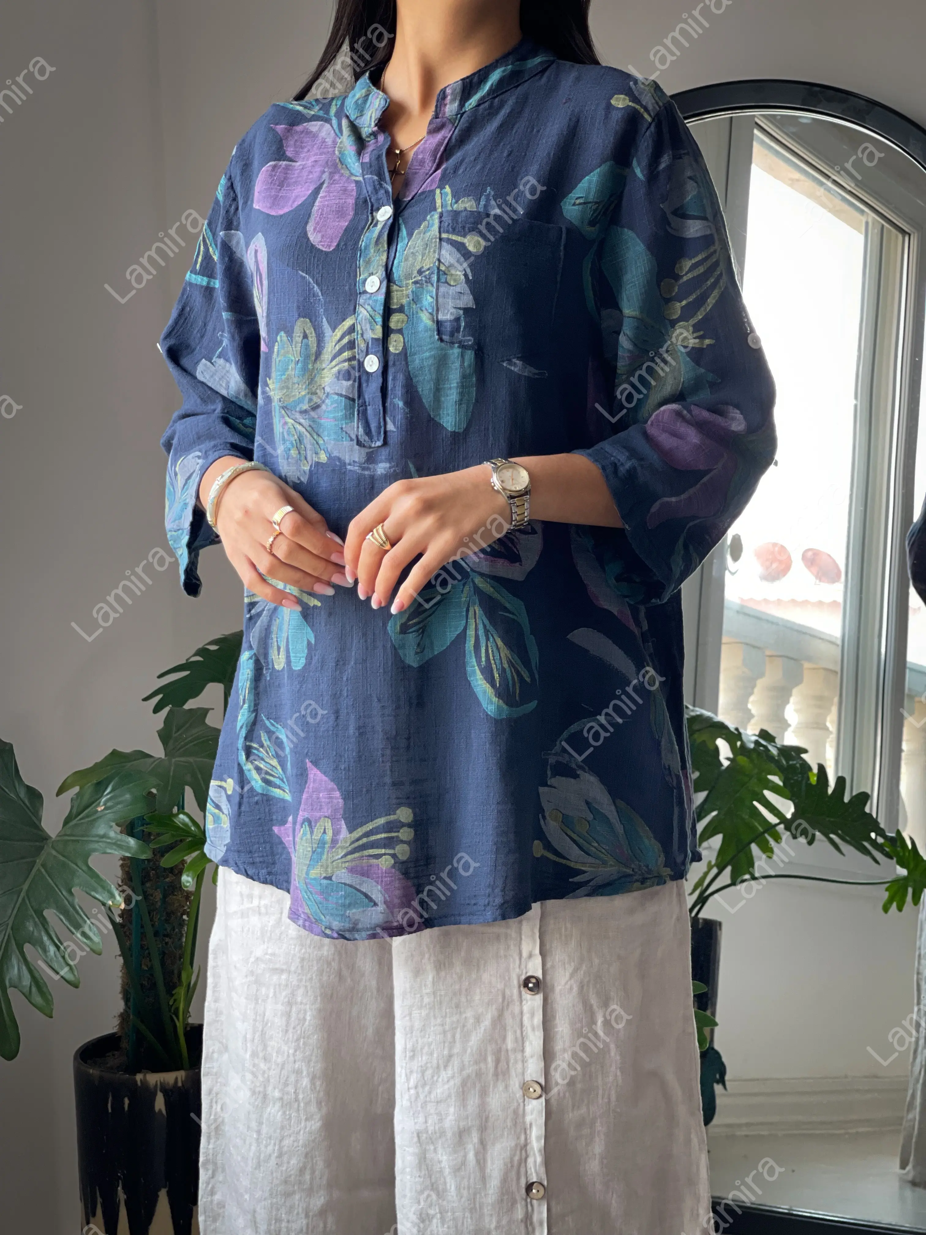 شومیز لینن ایتالیایی طرح برگسان