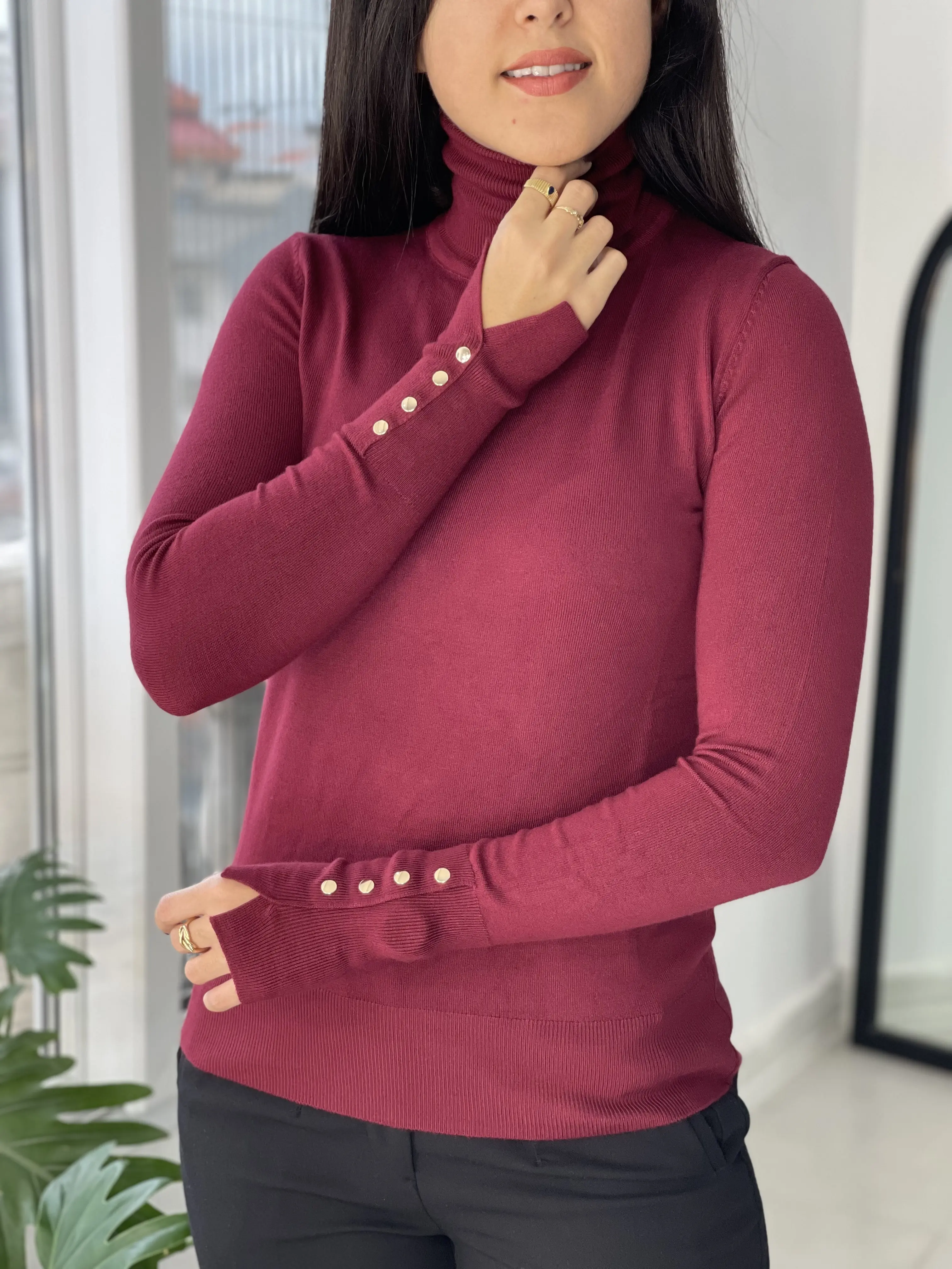 بافت یقه اسکی دکمه گلد dilvin