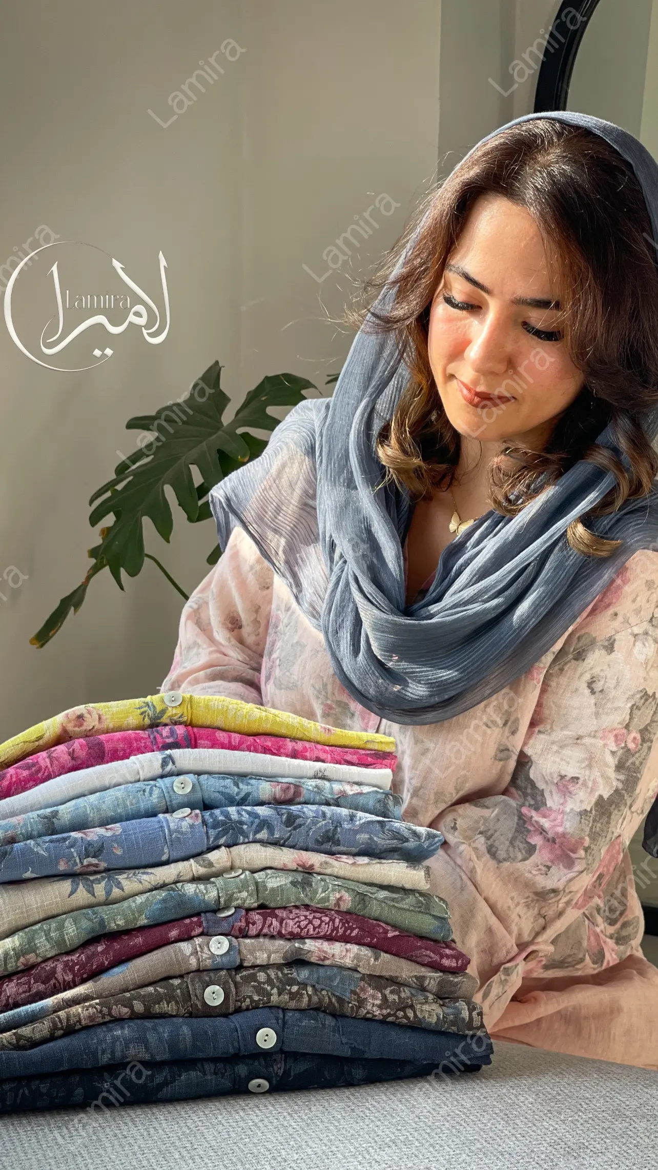 شومیز لینن ایتالیایی طرح گل شکوفه ریز