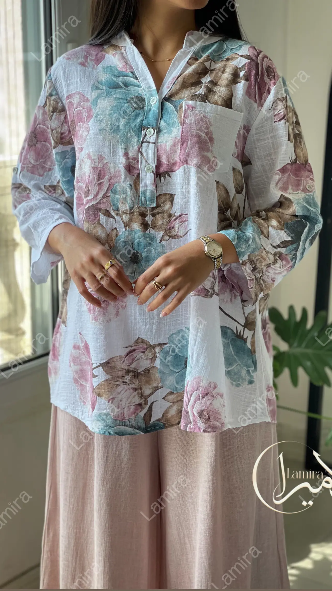 شومیز لینن ایتالیایی طرح گلستان