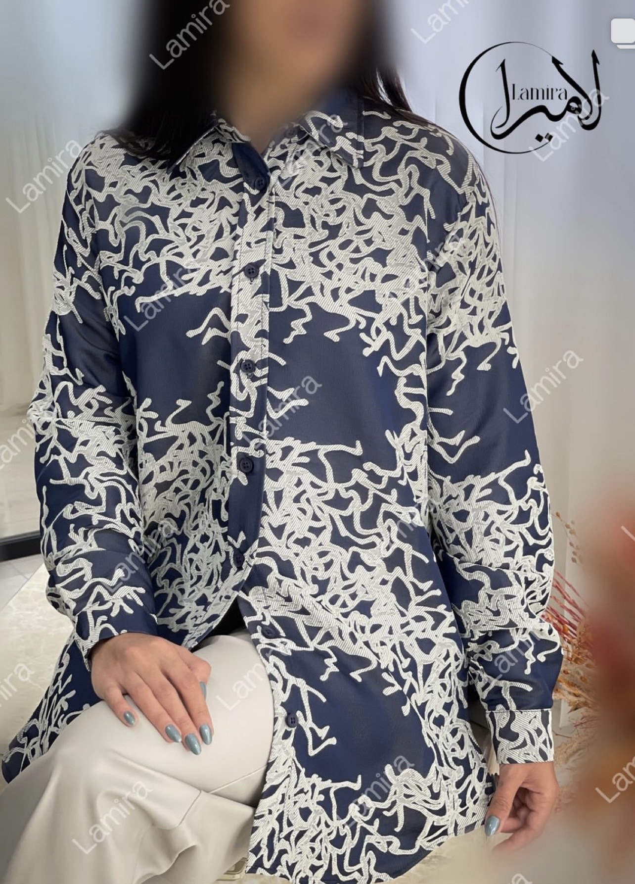 شومیز مانتویی مجلسی ژاکارد سرمه ای