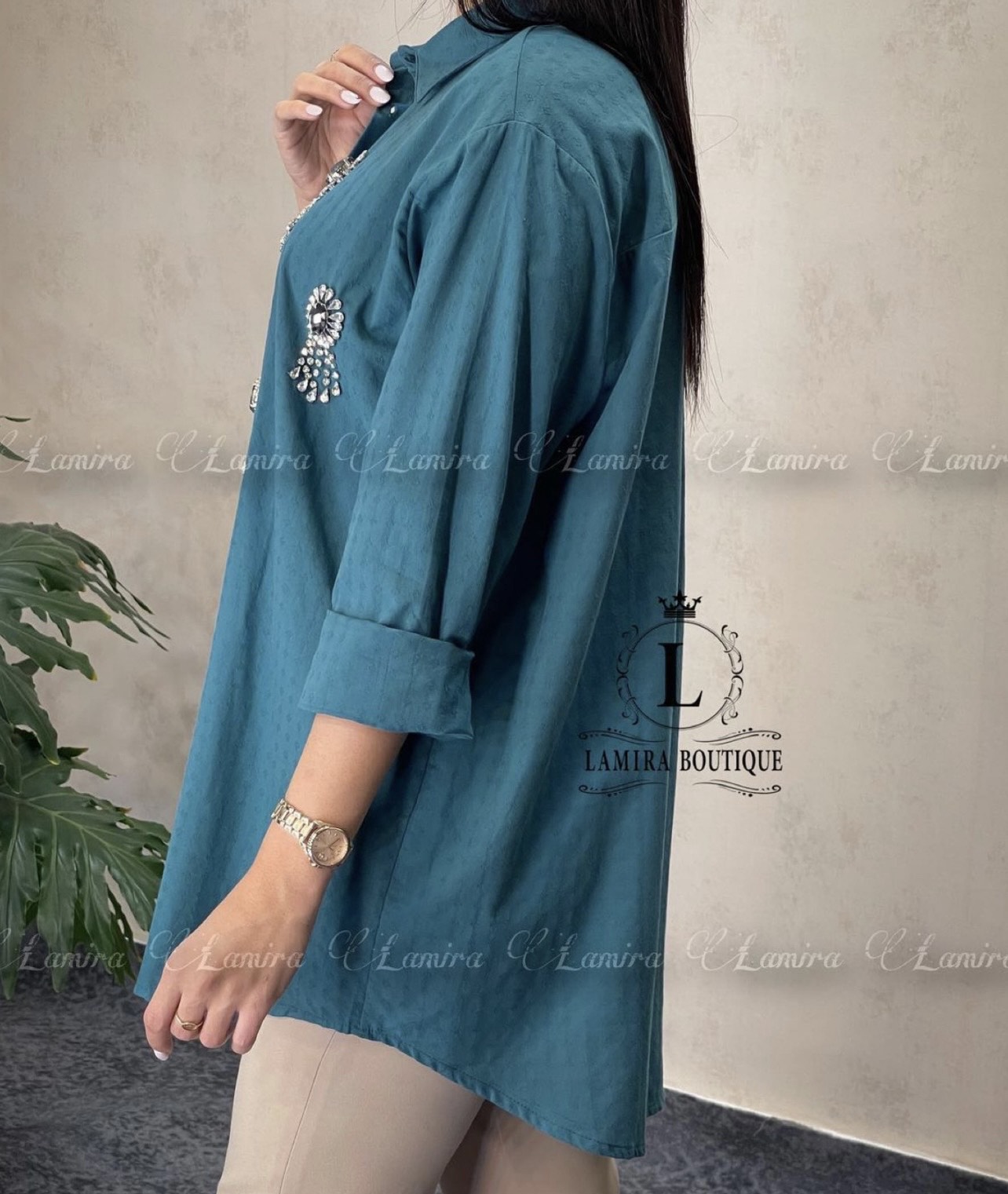 شومیز مانتویی مجلسی سنگ دوزی