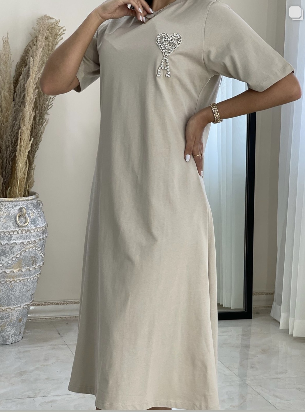 پیراهن اسپرت طرح سنگدوزی قلبی