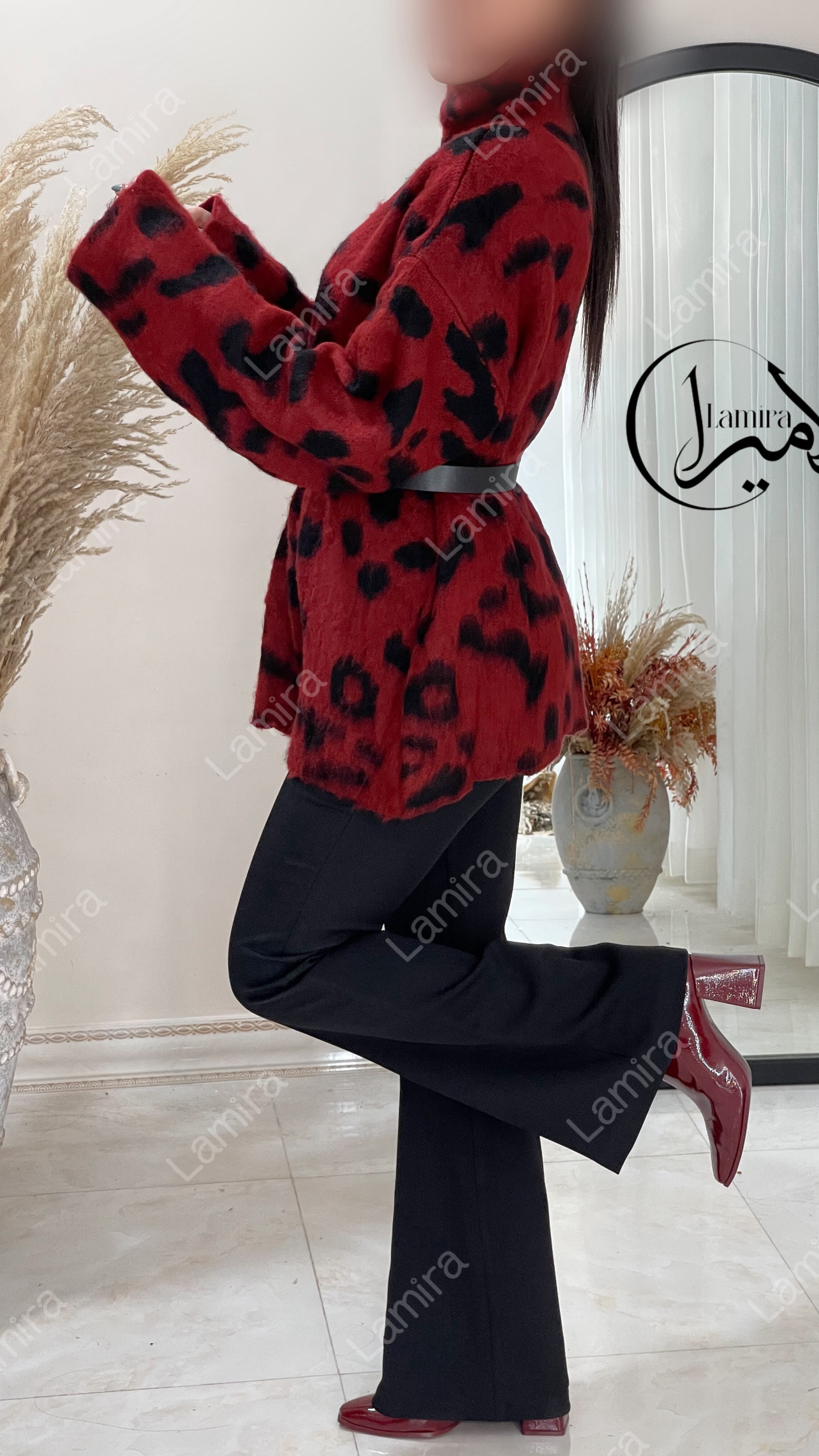 پولیور بافت زرشکی پلنگی