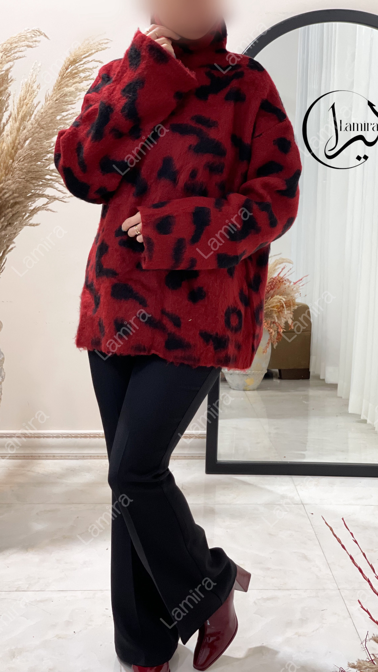 پولیور بافت زرشکی پلنگی