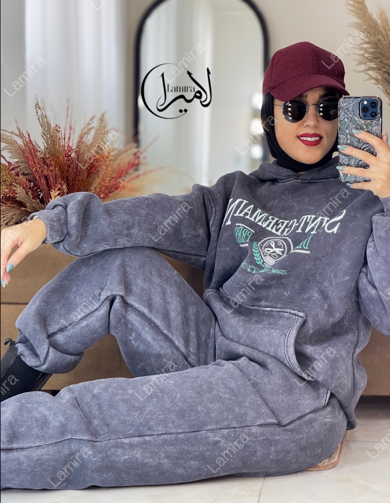 ست هودی کلاهدار و شلوار تو کرک تک رنگ طوسی