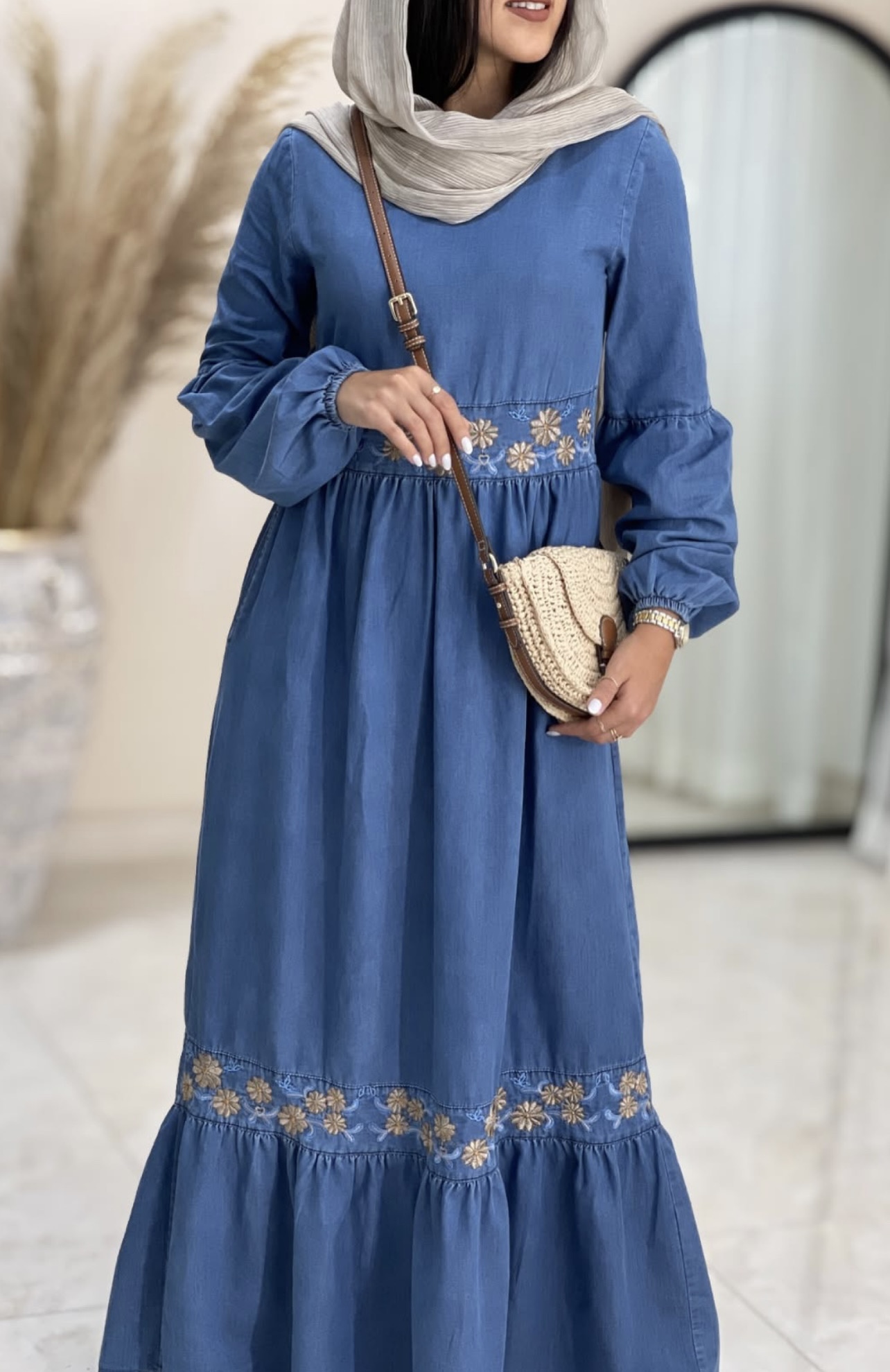 پیراهن جین کمر گلدوزی
