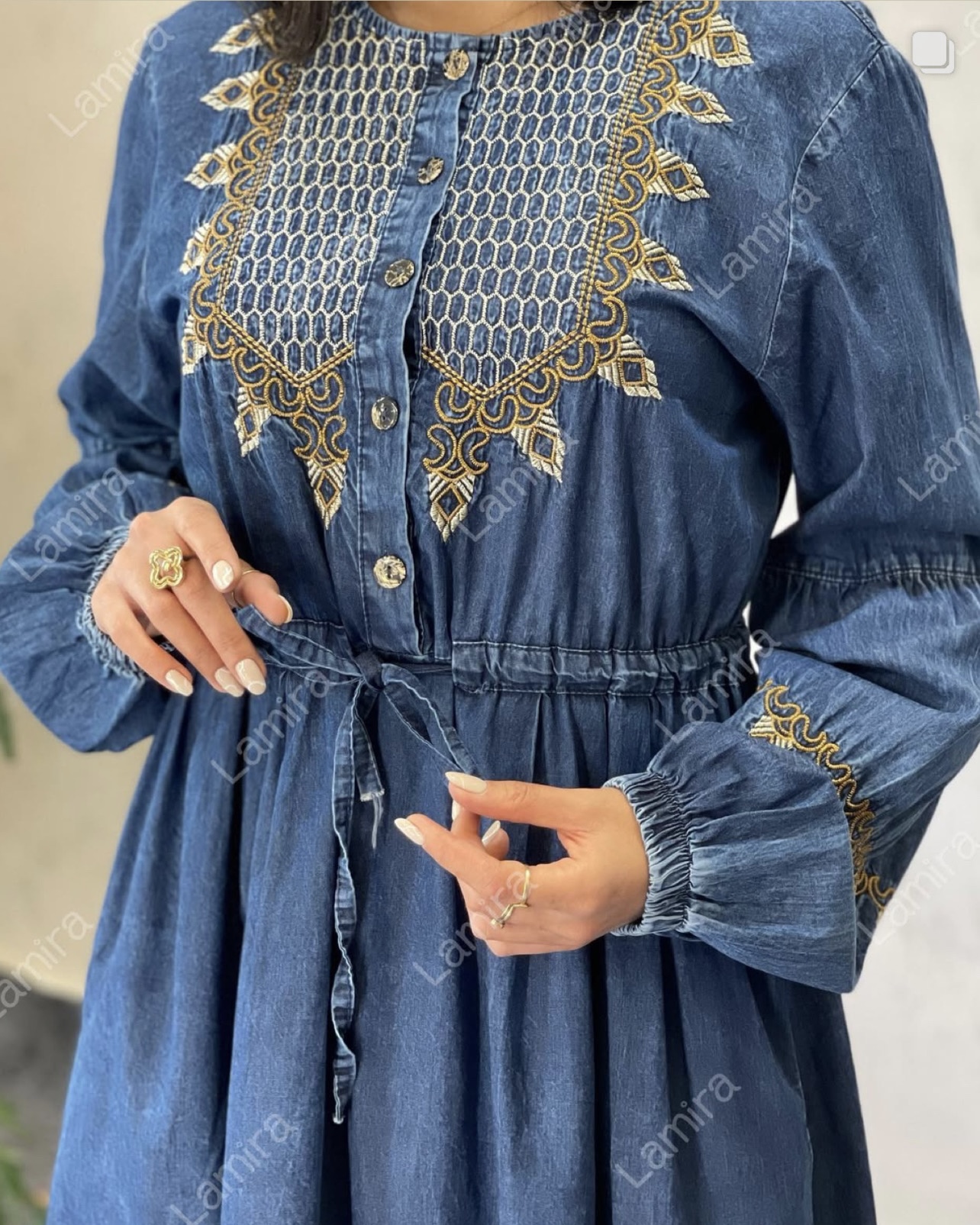 پیراهن کوتاه جین گلدوزی