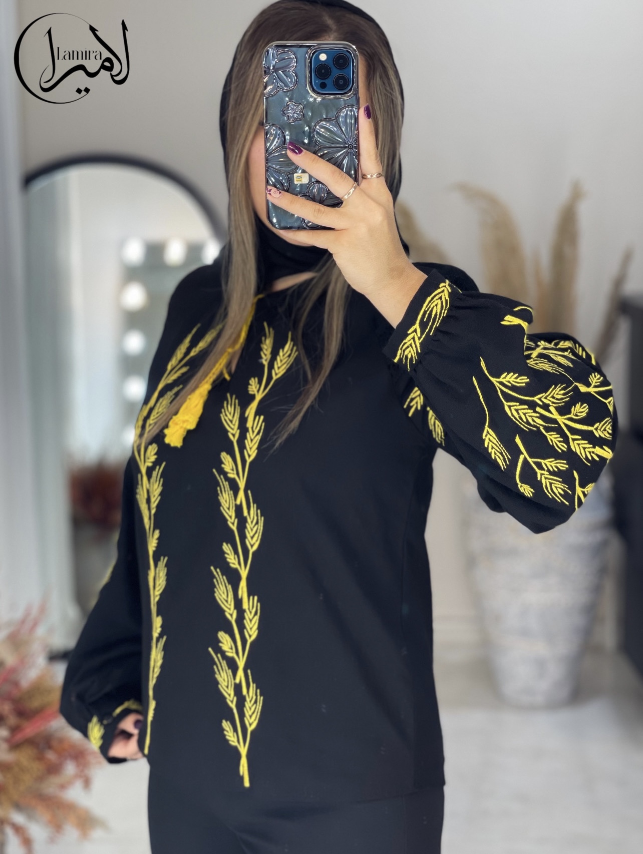 شومیز گلدوزی طرح گندم مشکی طلایی
