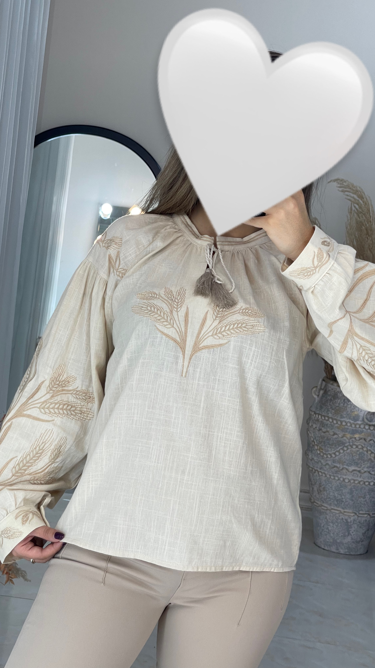شومیز گلدوزی طرح گندم خوشه کرم