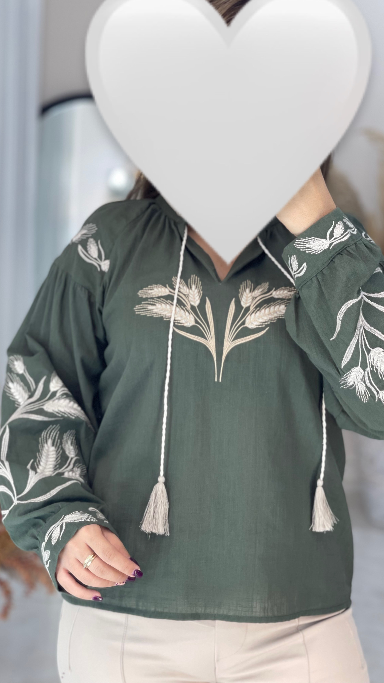 شومیز گلدوزی طرح گندم خوشه کرم