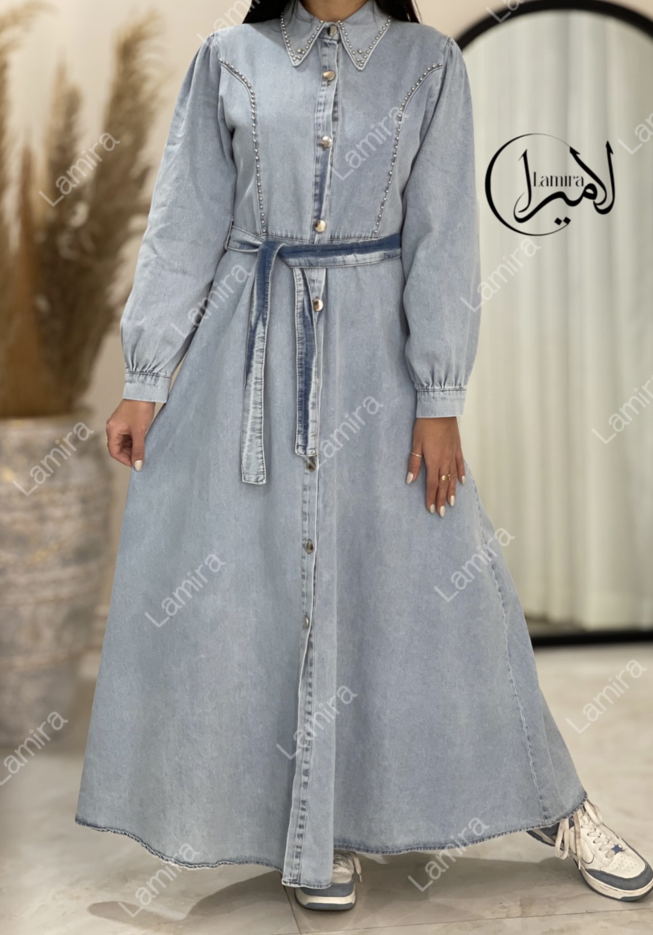 پیراهن جین مجلسی طرح یقه خرگوشی
