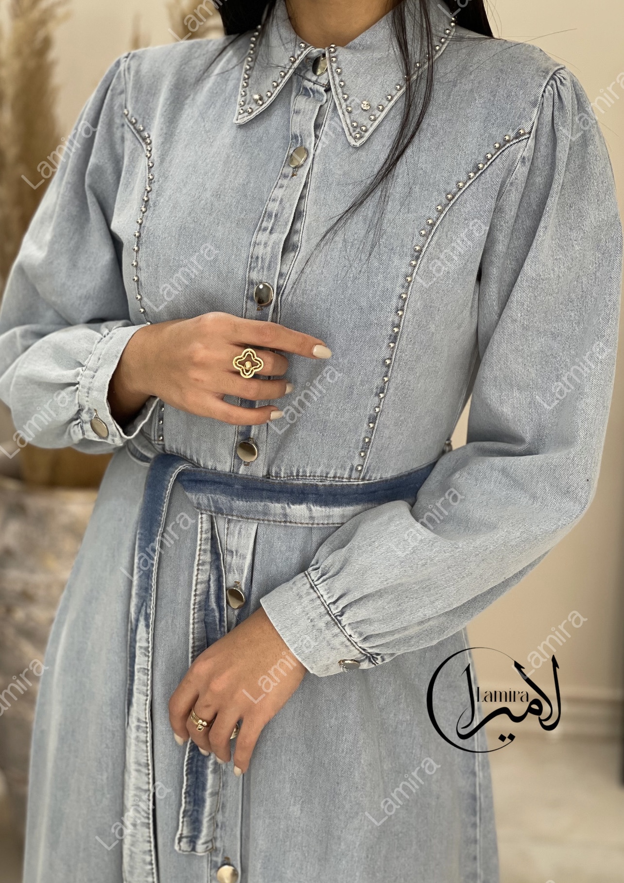 پیراهن جین مجلسی طرح یقه خرگوشی
