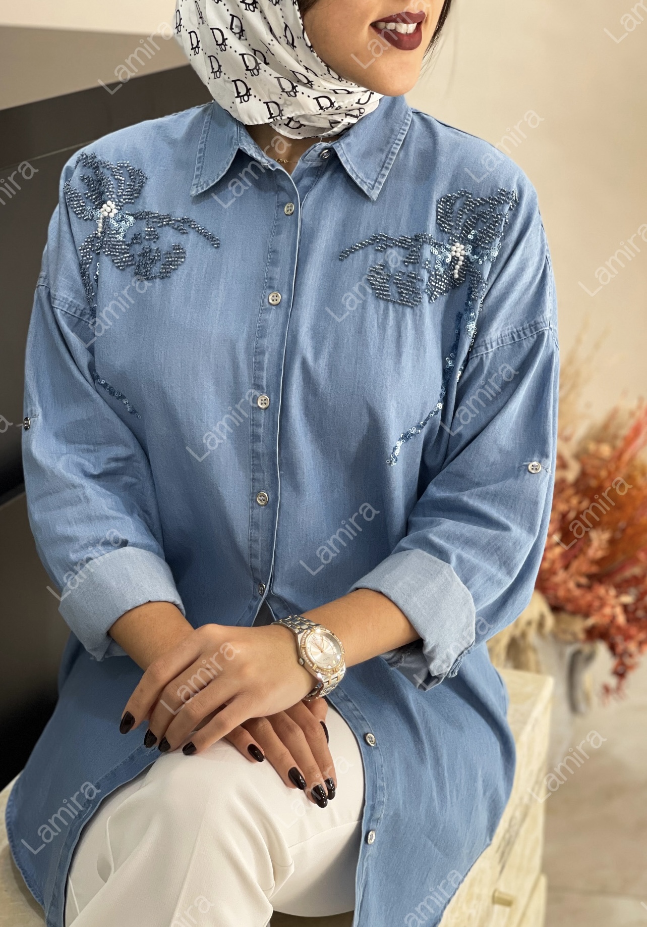 شومیز مانتویی جین طرح پینکا