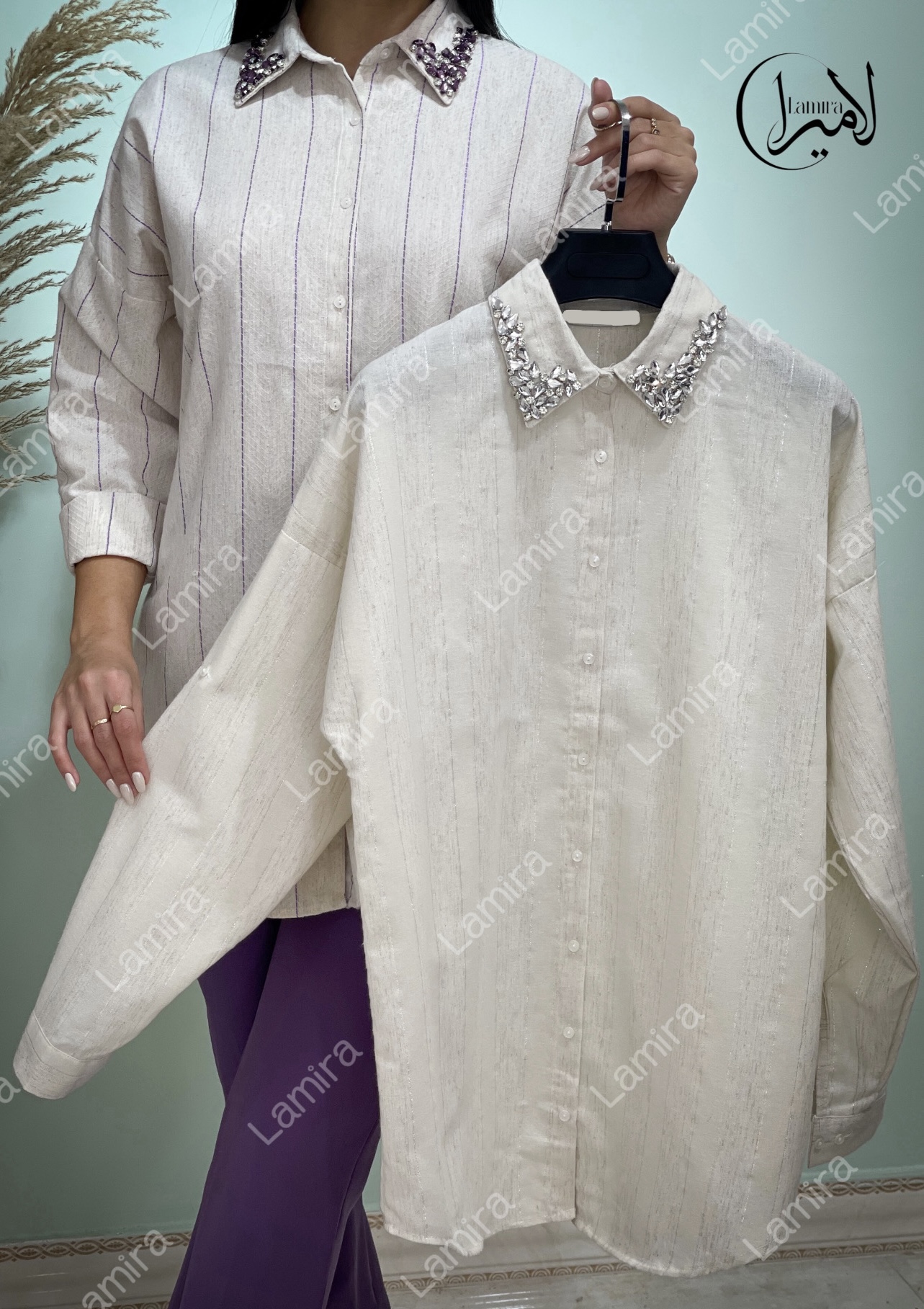 شومیز مانتویی مجلسی یقه سنگ