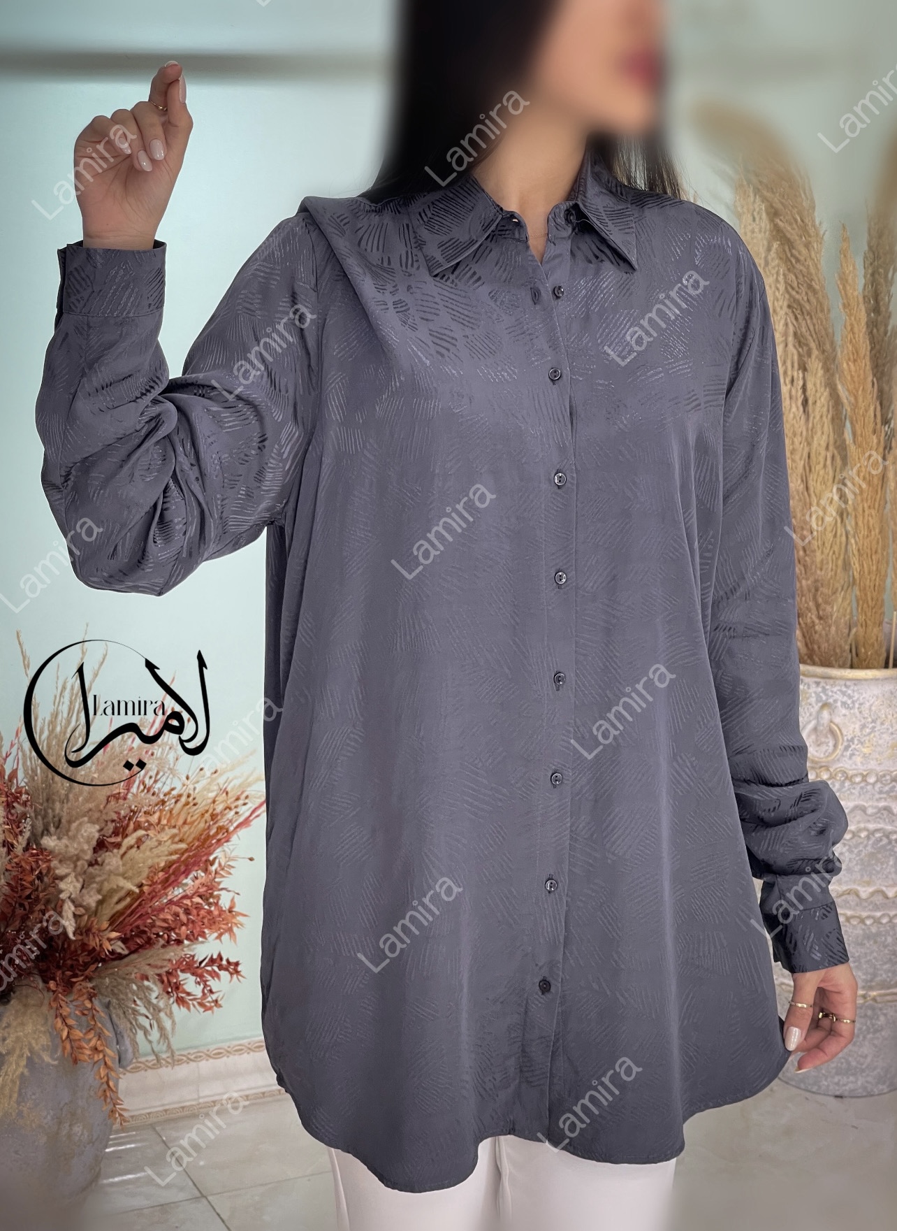 شومیز مجلسی مانتویی ساتن سیلک طرح دورینا