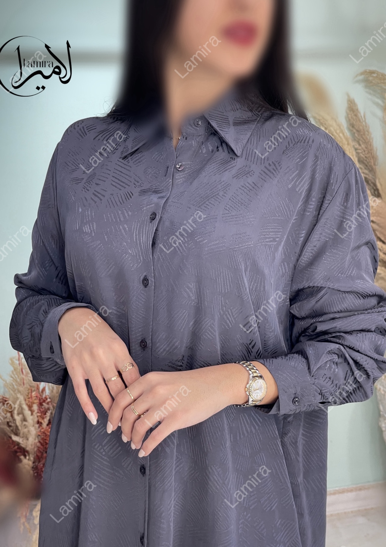شومیز مجلسی مانتویی ساتن سیلک طرح دورینا