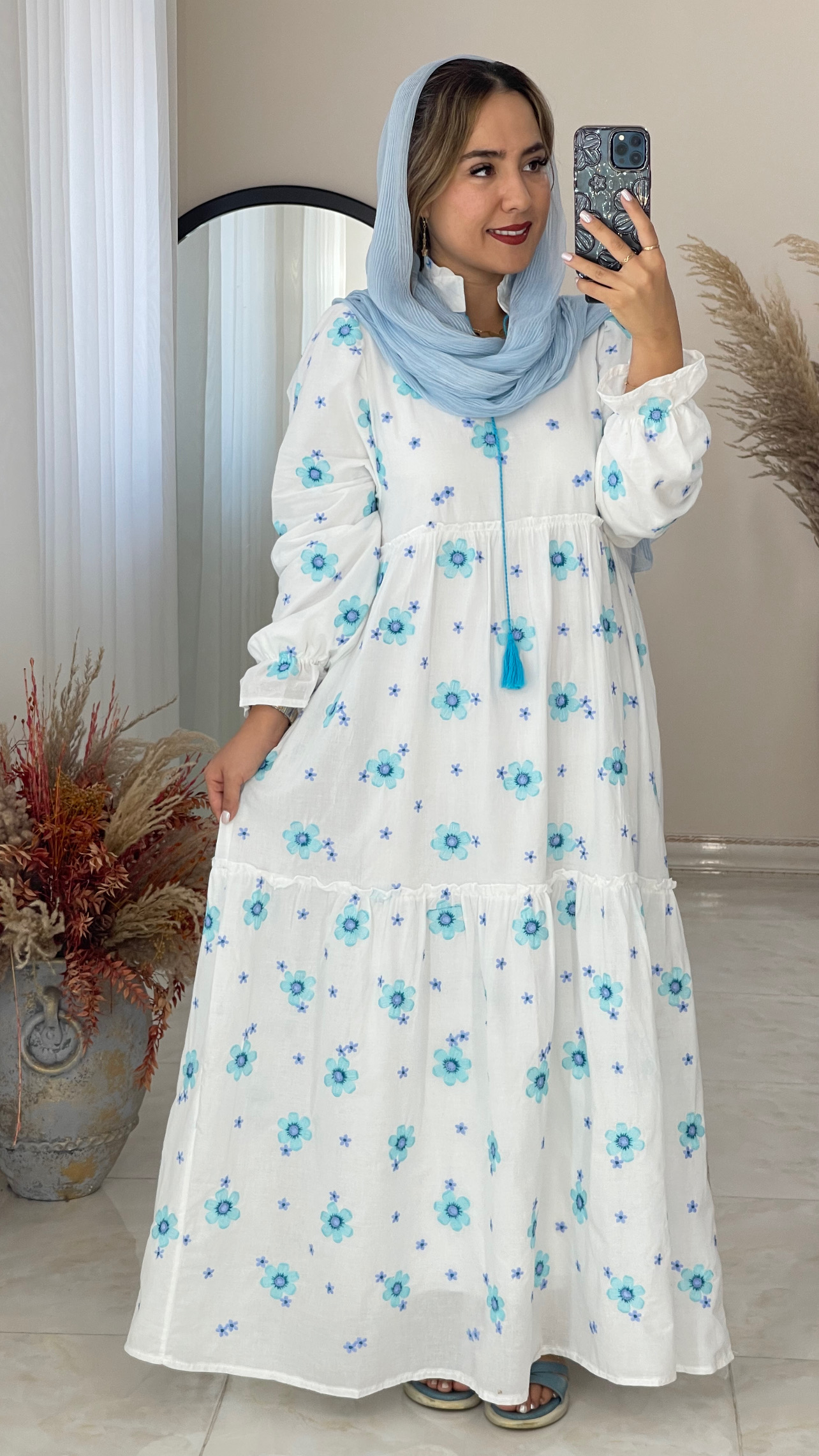 پیراهن استردار گل های بهاری رنگب