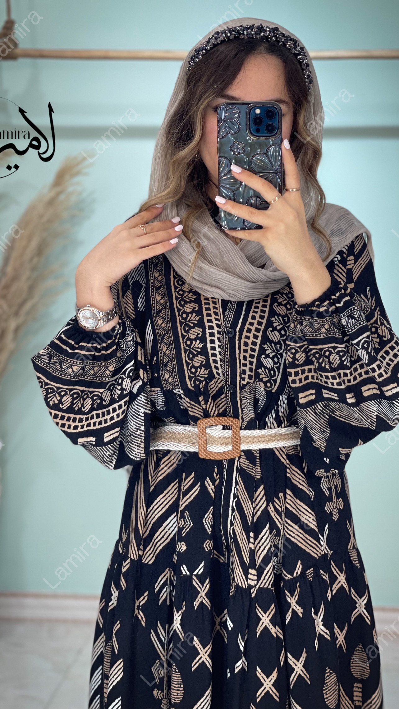 پیراهن نخی ساحلی طرح لارین