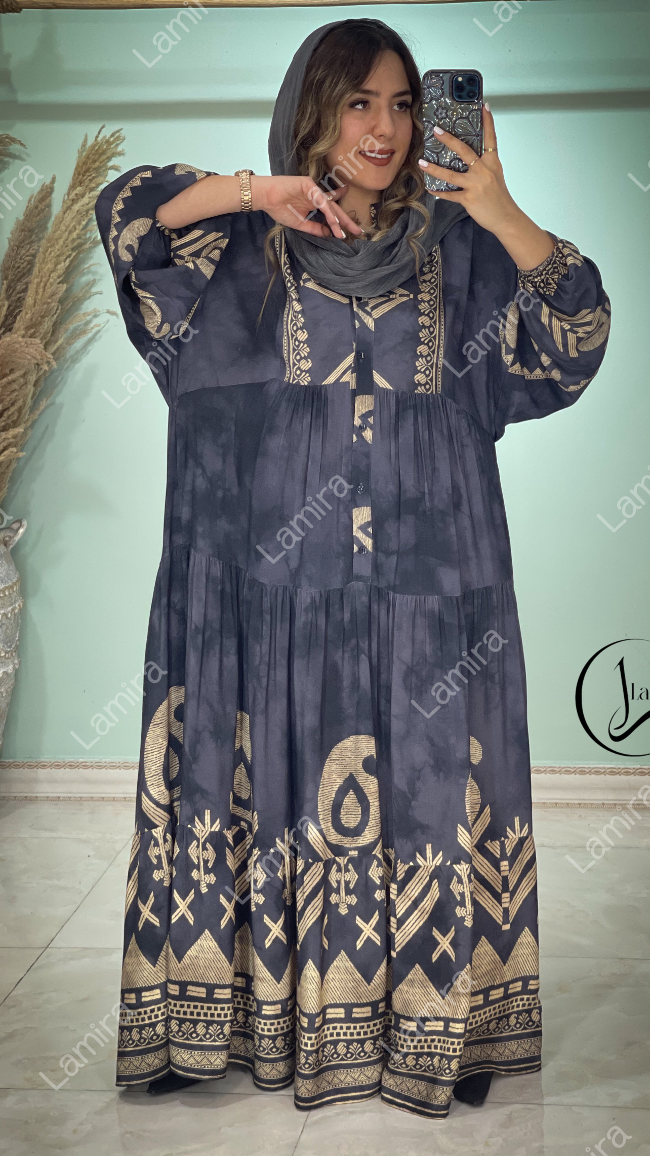 پیراهن نخی ساحلی طرح لاریسا