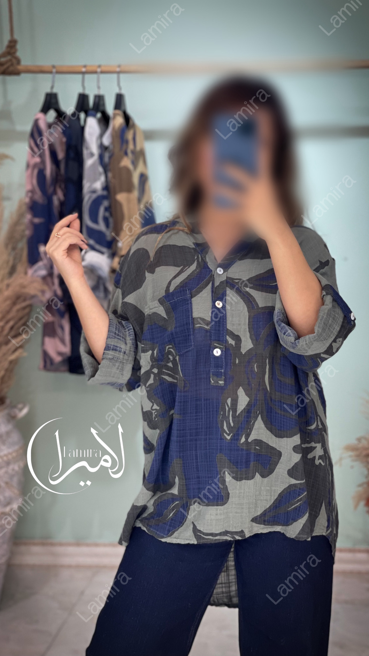شومیز مانتویی لینن ایتالیایی طرح برگ
