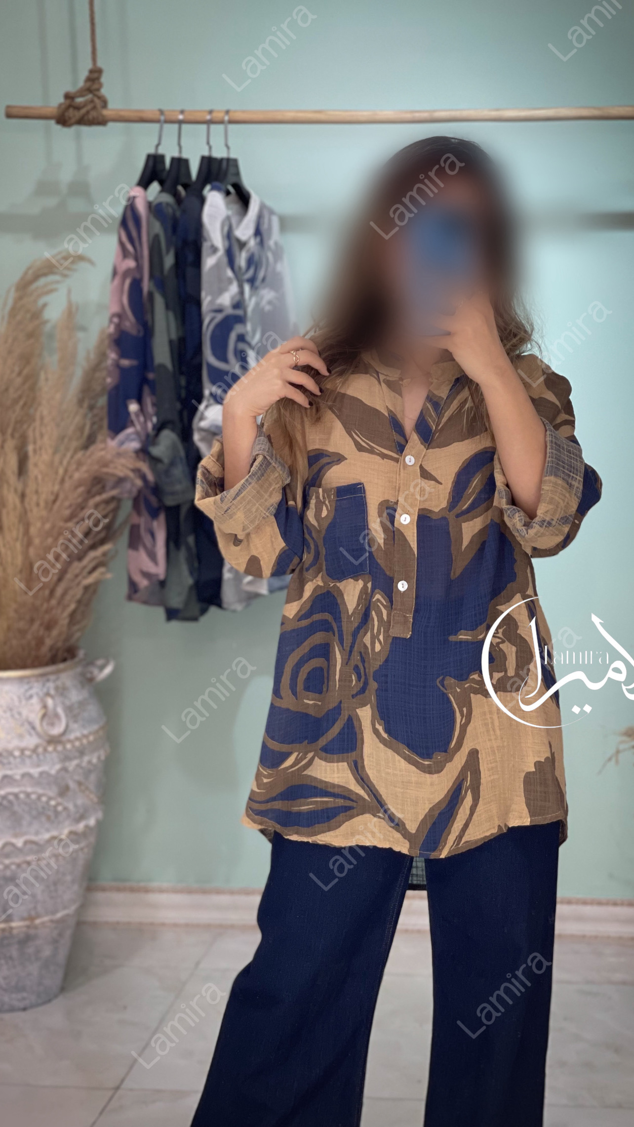 شومیز مانتویی لینن ایتالیایی طرح برگ