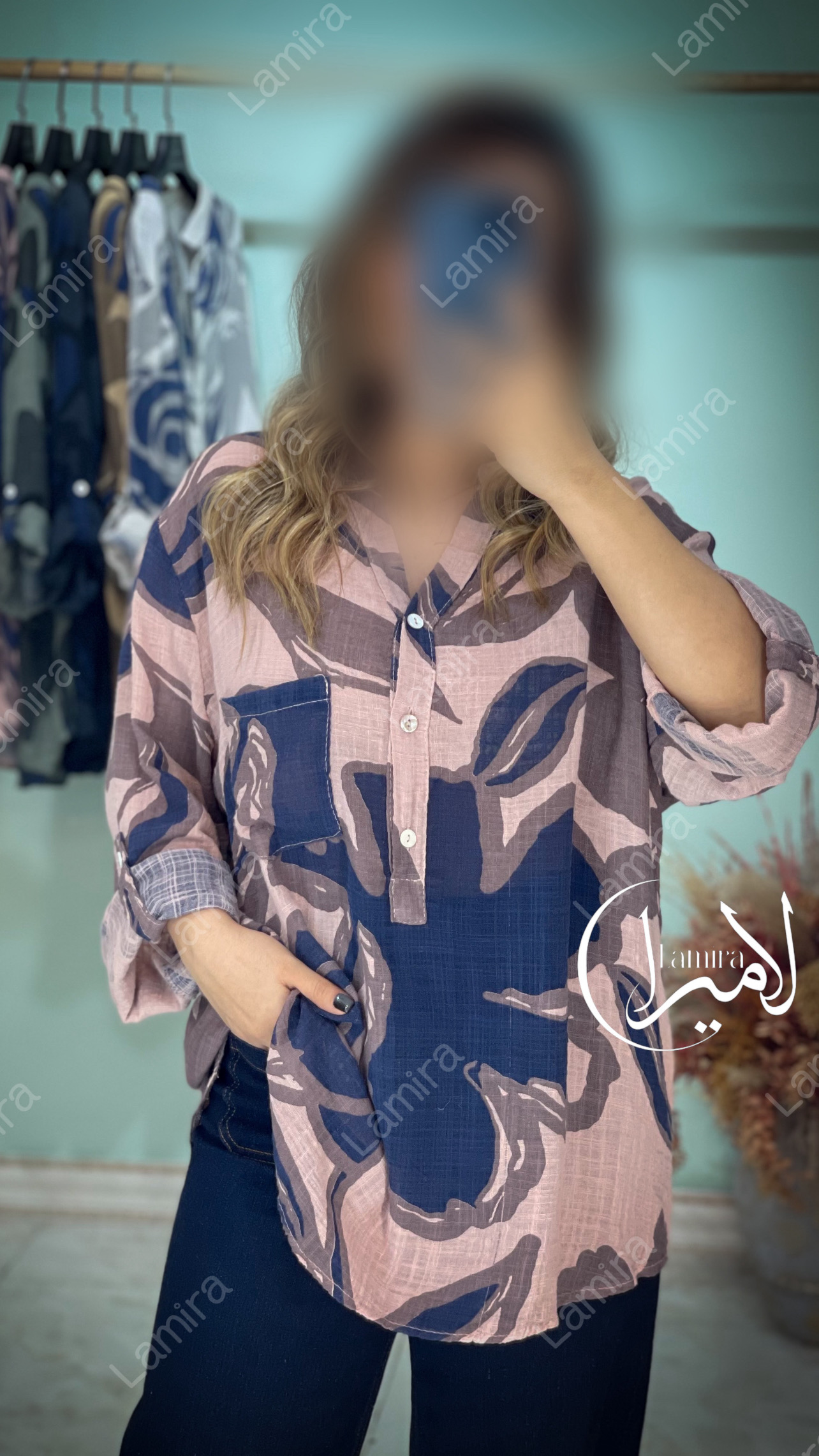 شومیز مانتویی لینن ایتالیایی طرح برگ