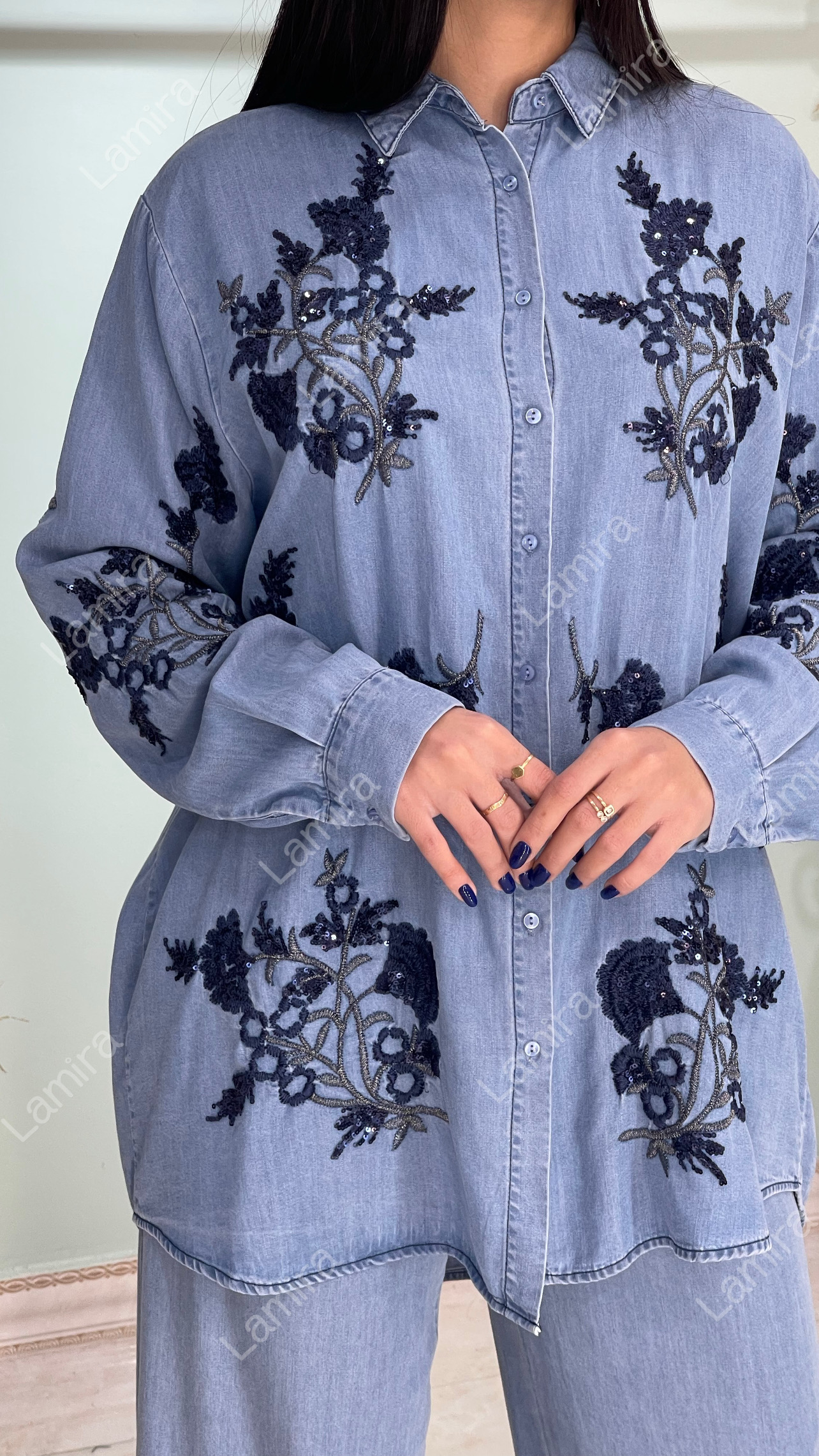 شومیز مجلسی جین طرح سرخس