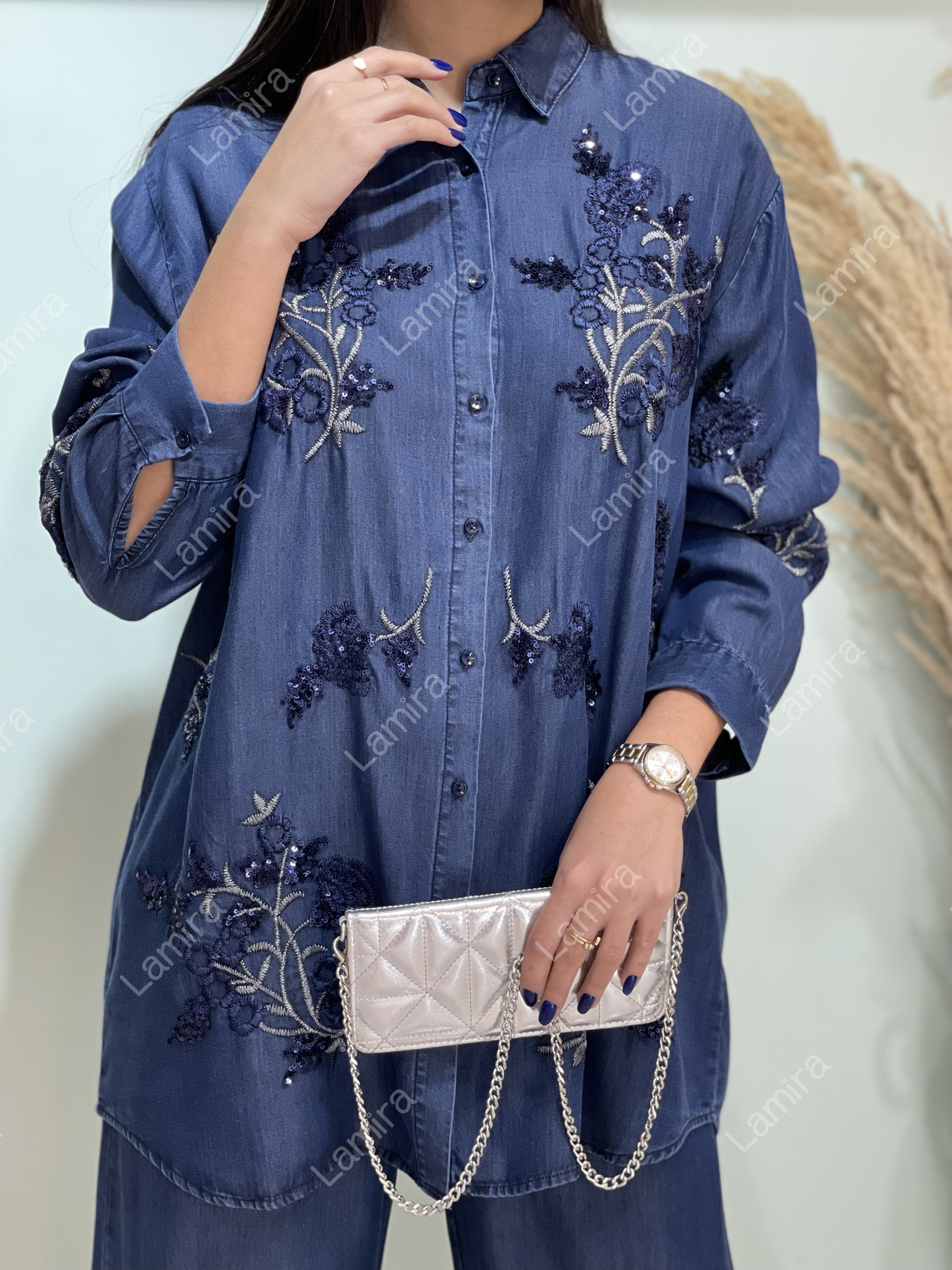 شومیز مجلسی جین طرح سرخس