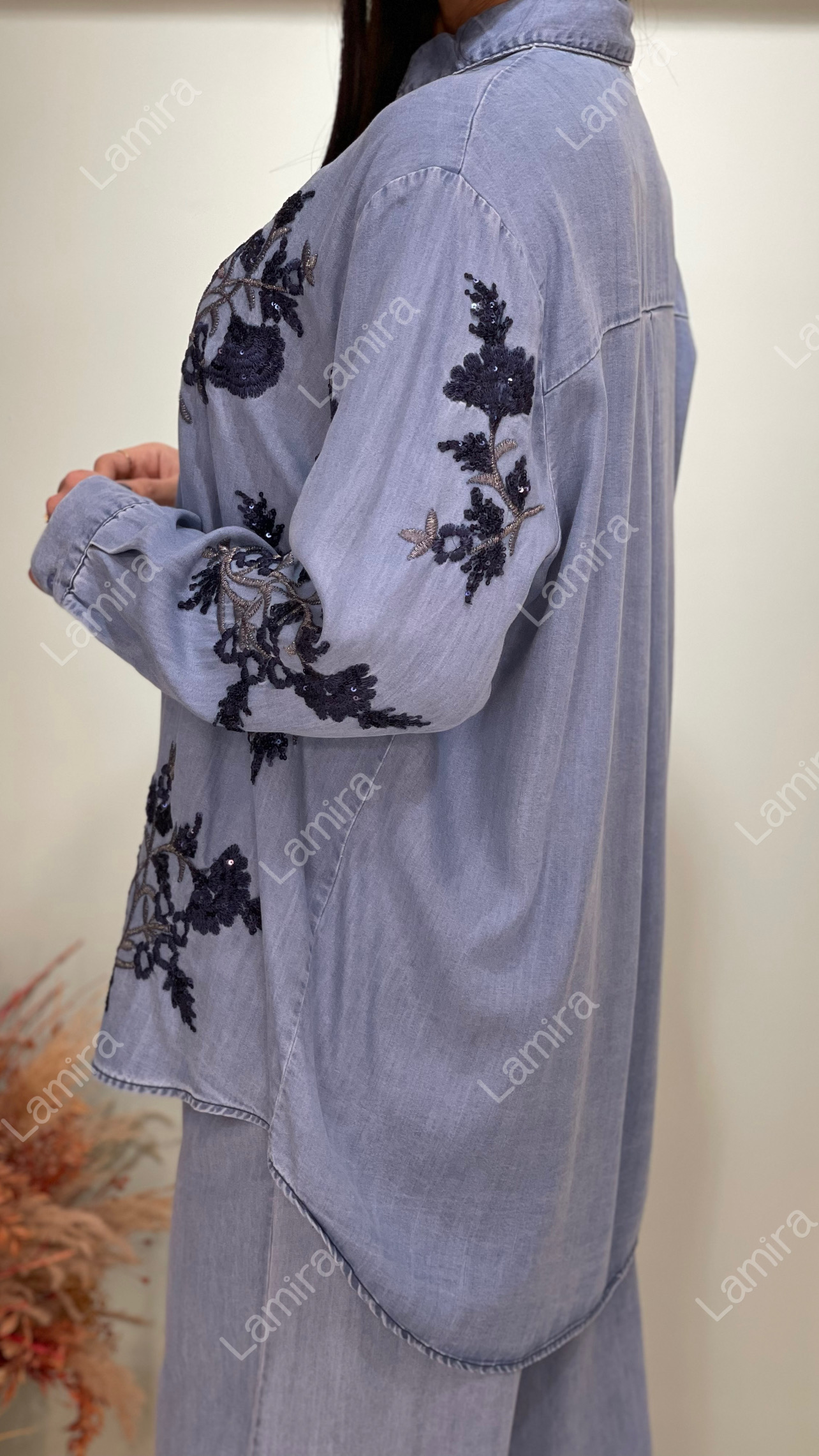شومیز مجلسی جین طرح سرخس