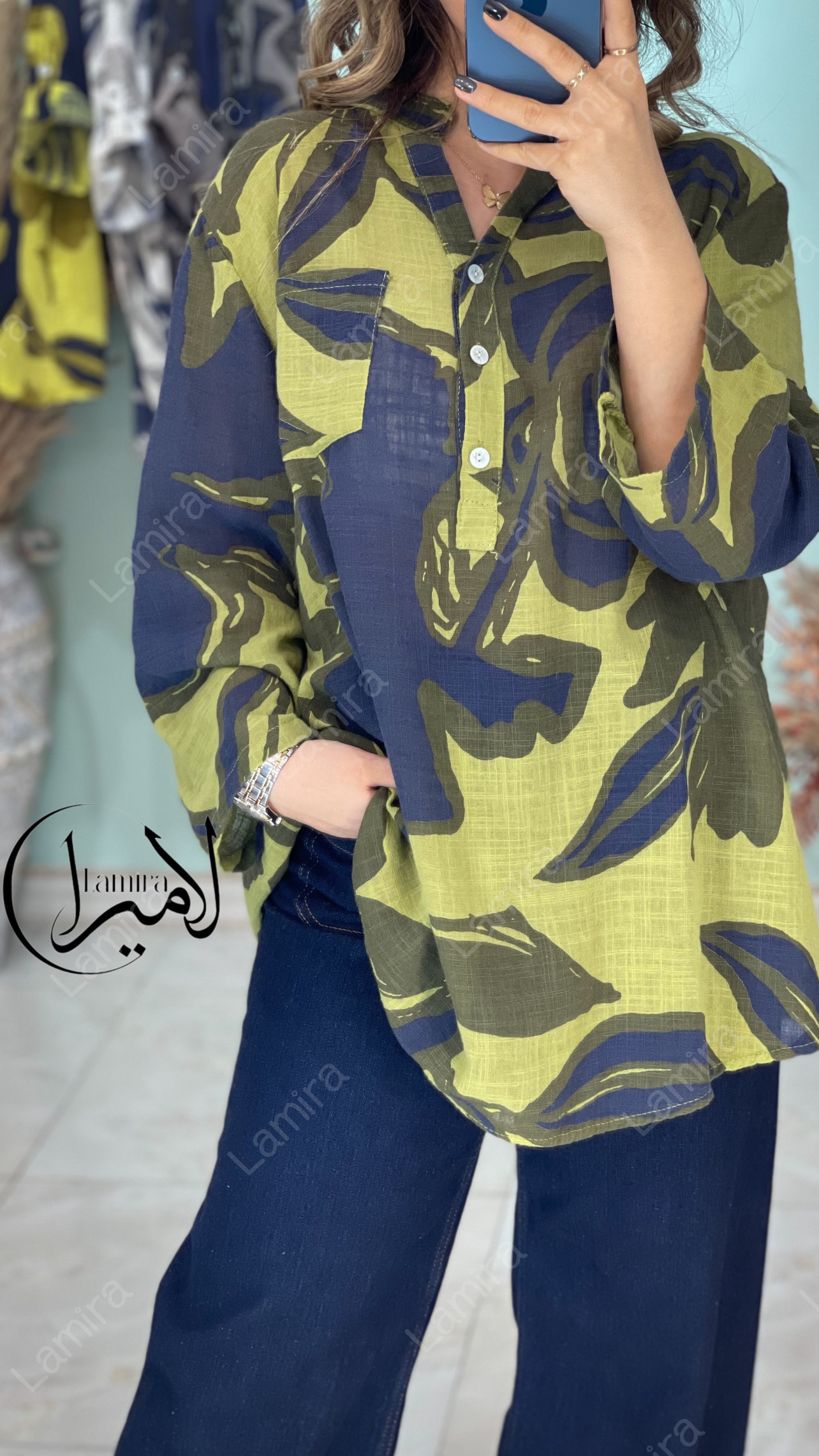 شومیز لینن ایتالیایی طرح برگ جدید