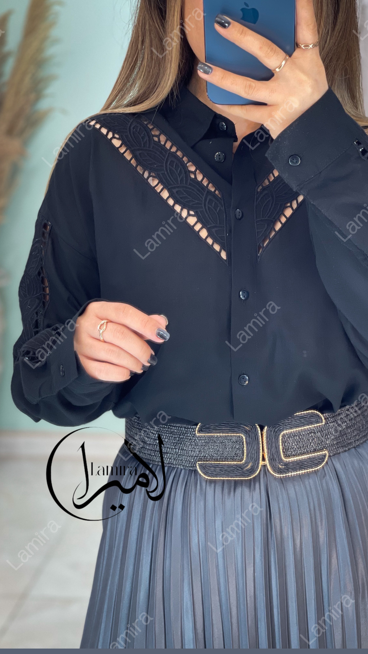 شومیز آستین خامه دوری طرح آنیل