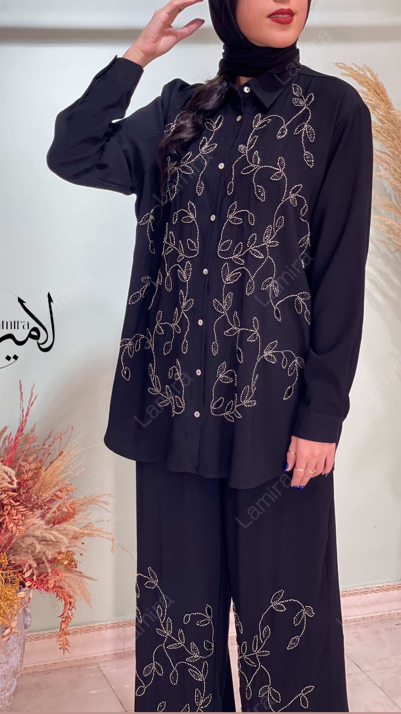 شومیز دکمه دار مجلسی طرح برگریزان