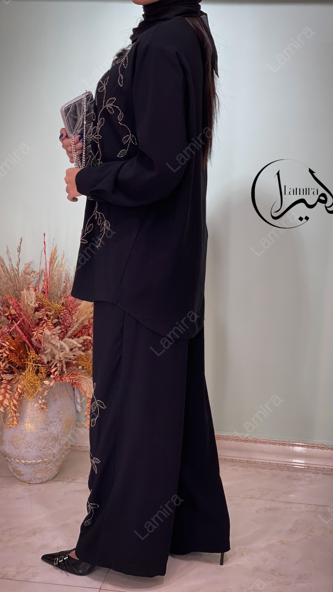 شومیز دکمه دار مجلسی طرح برگریزان