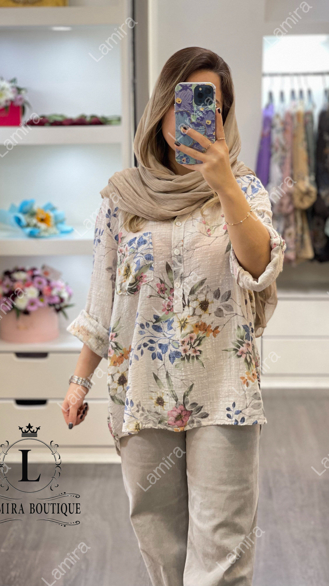شومیز مانتویی لینن ایتالیایی طرح بهار جدید
