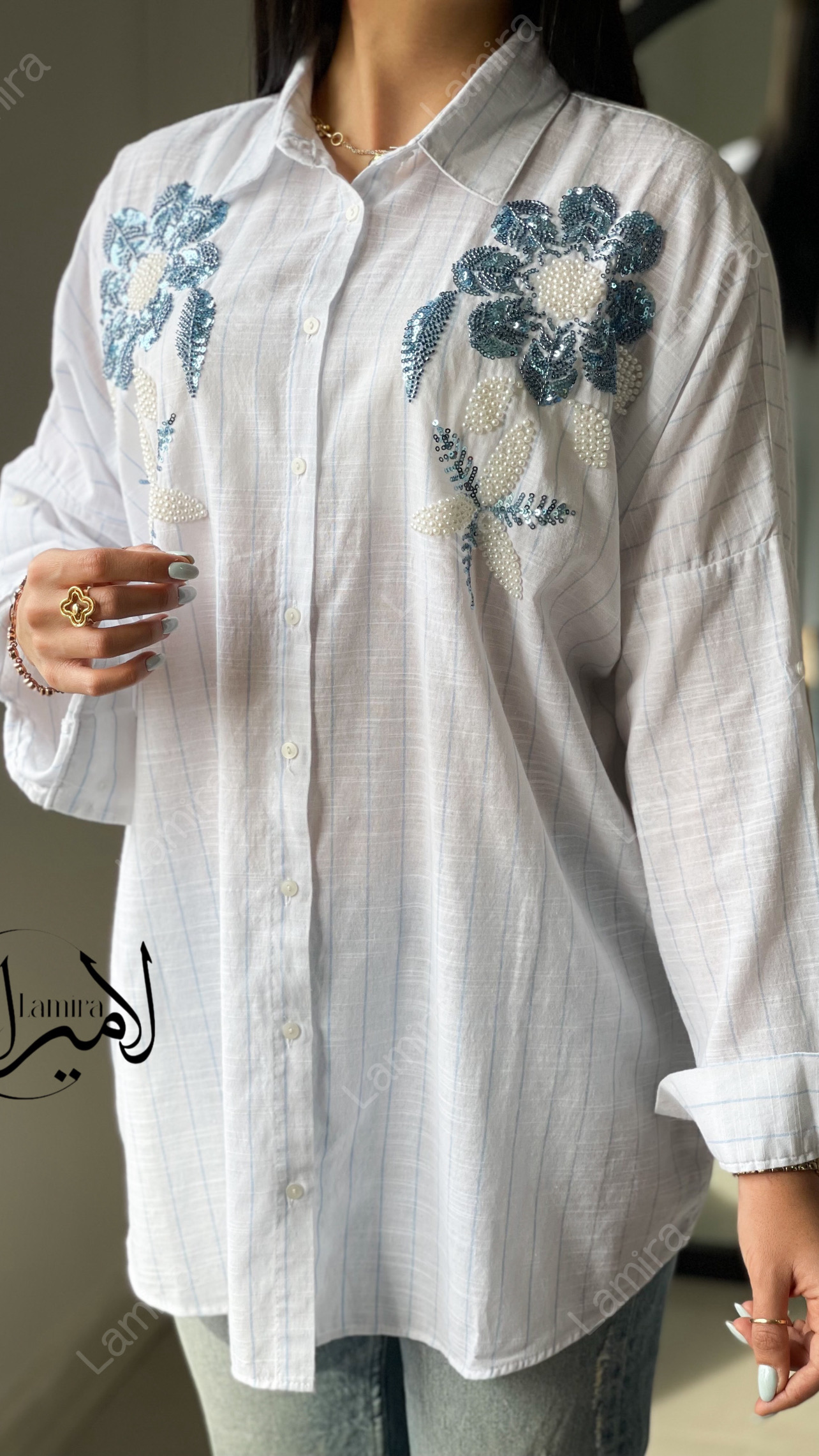 شومیز مانتویی مجلسی طرح گل رازقی